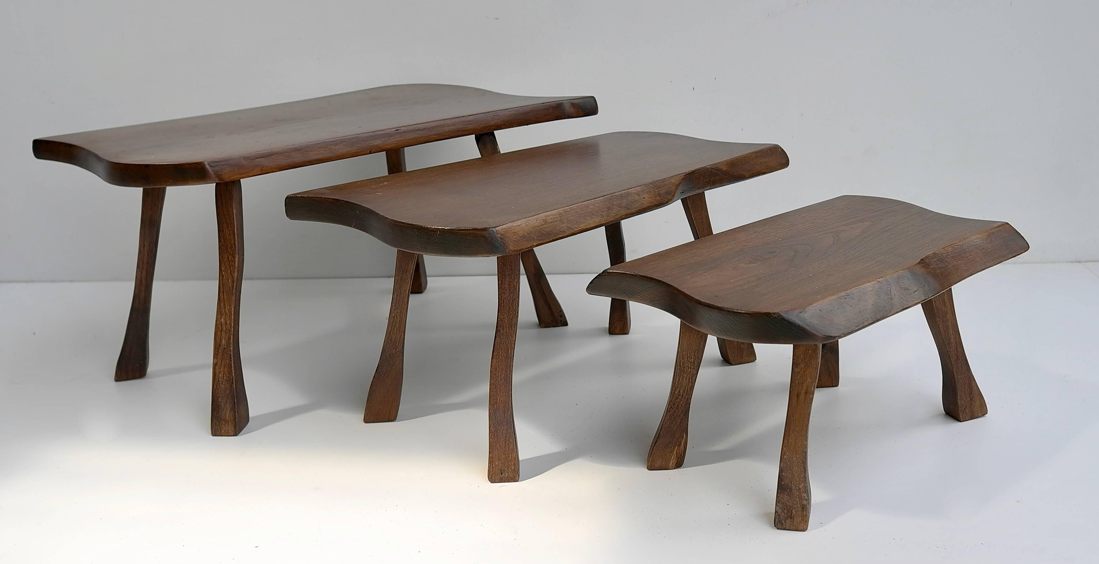 Mid-20th Century Organic Mid-Century modern Wooden Side Tables, circa 1960's For Sale