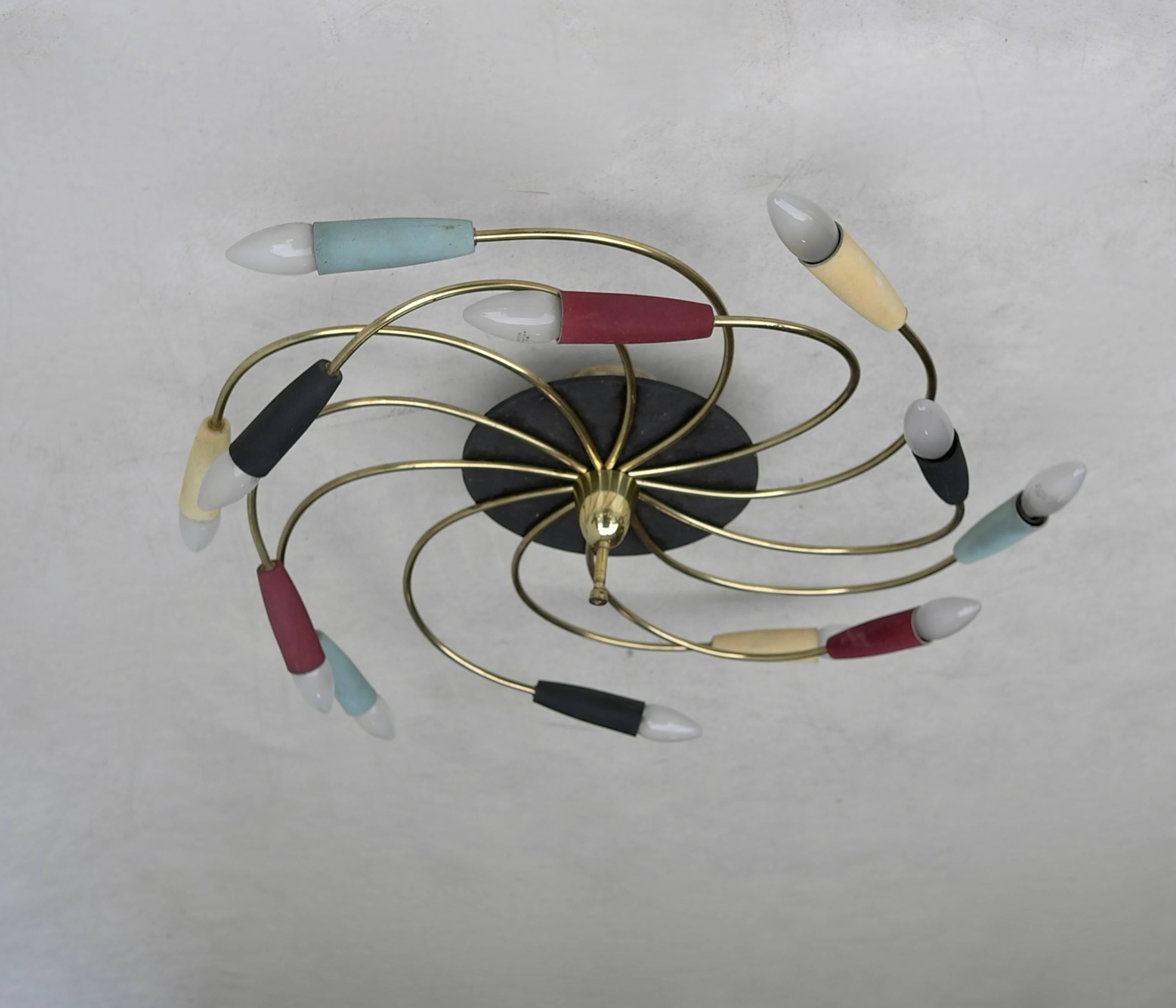 Mid-Century Modern Sculptural Multicolored Flush Mount or Wall Lamp, Italy, 1950s