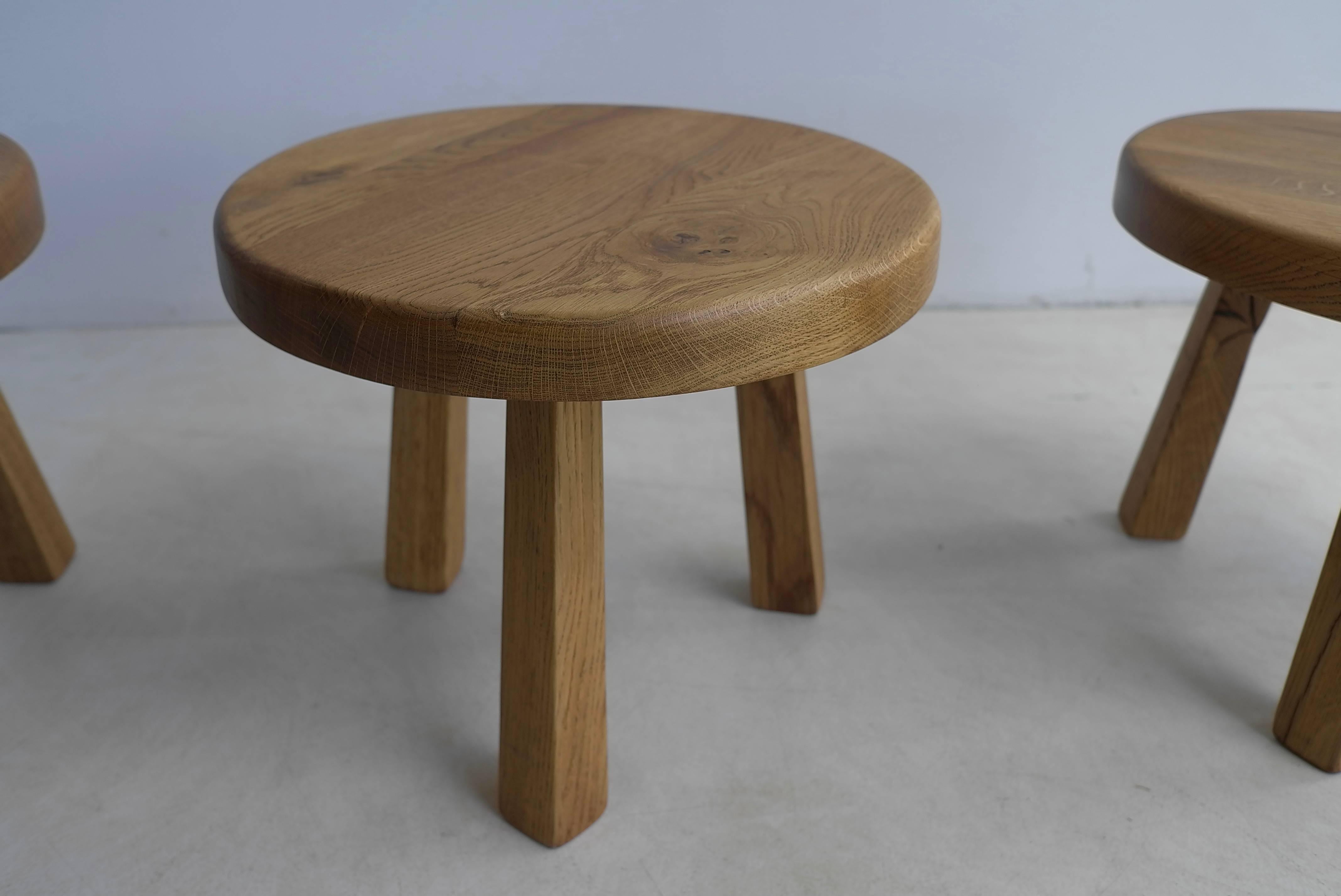 Solid Oak Side Tables in Style of Charlotte Perriand, France, 1960s 1