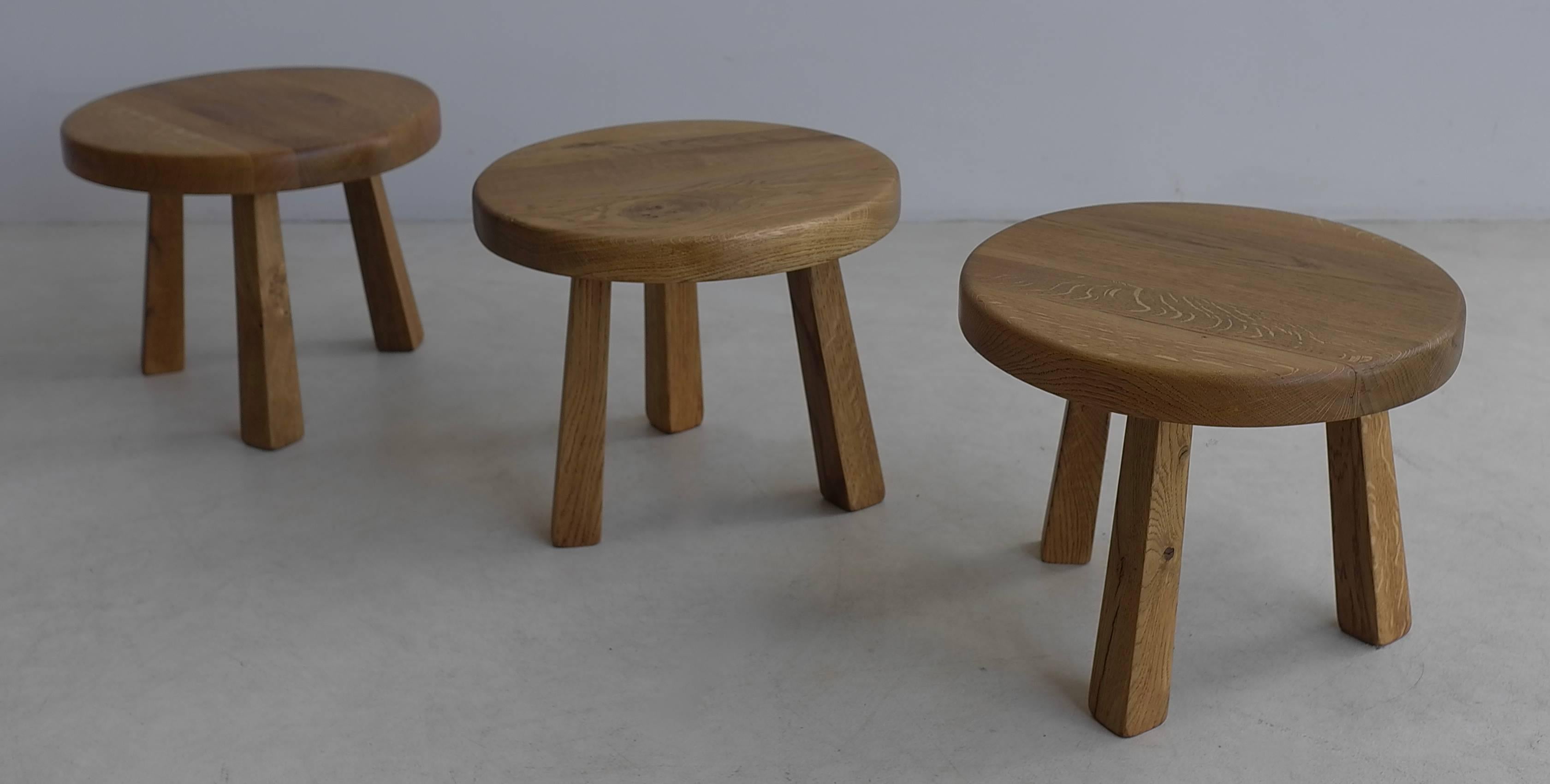 Solid Oak Side Tables in Style of Charlotte Perriand, France, 1960s 2