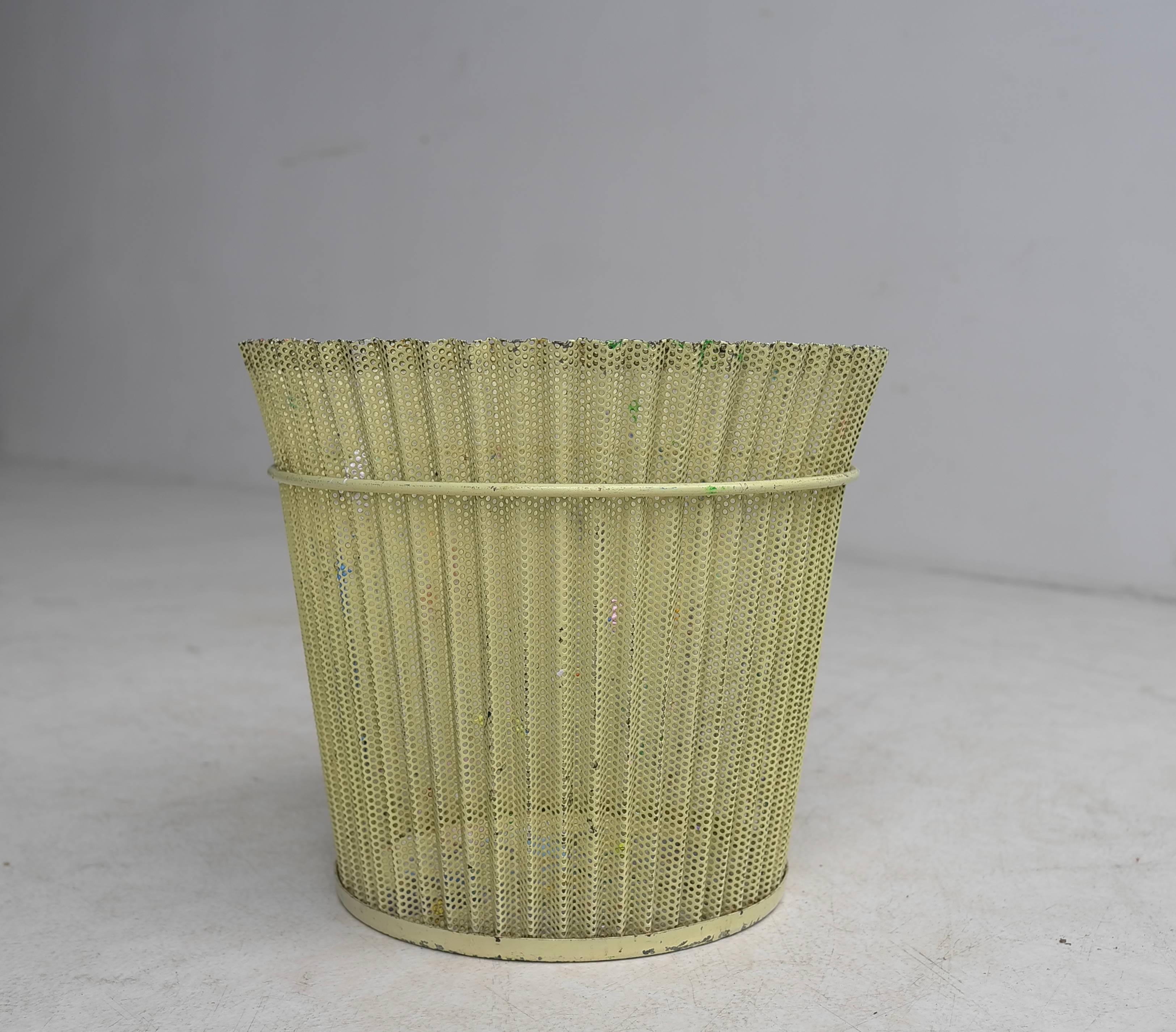 Mid-Century Modern Large Mathieu Matégot Yellow Metal Wastepaper Basket