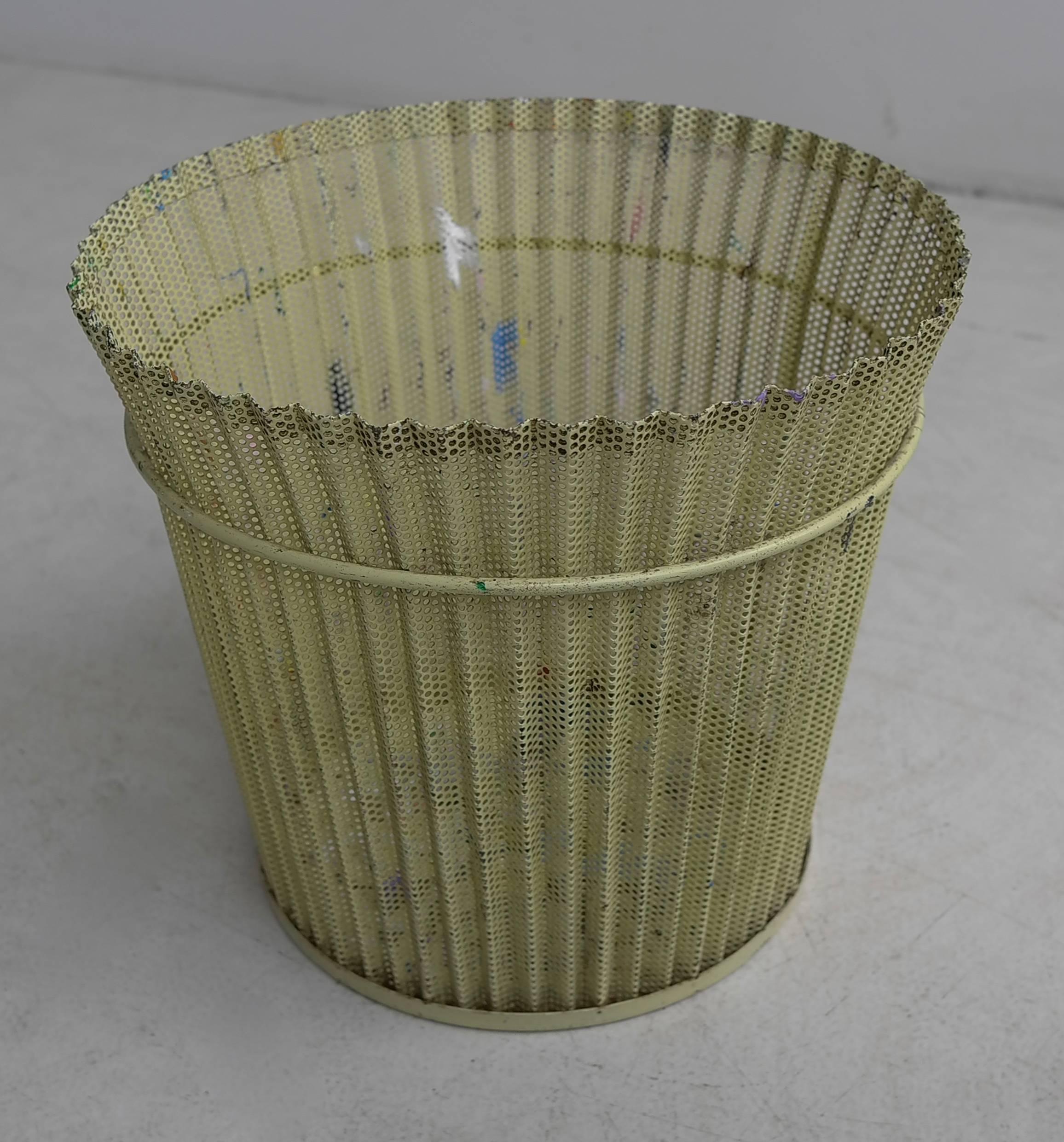 Large Mathieu Matégot Yellow Metal Wastepaper Basket In Good Condition In Den Haag, NL