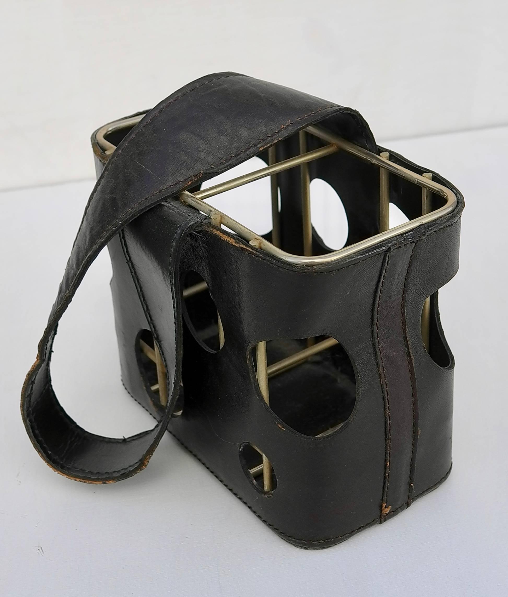 Jacques Adnet Sling Leather Bottle Holder, 1950s In Good Condition In Den Haag, NL