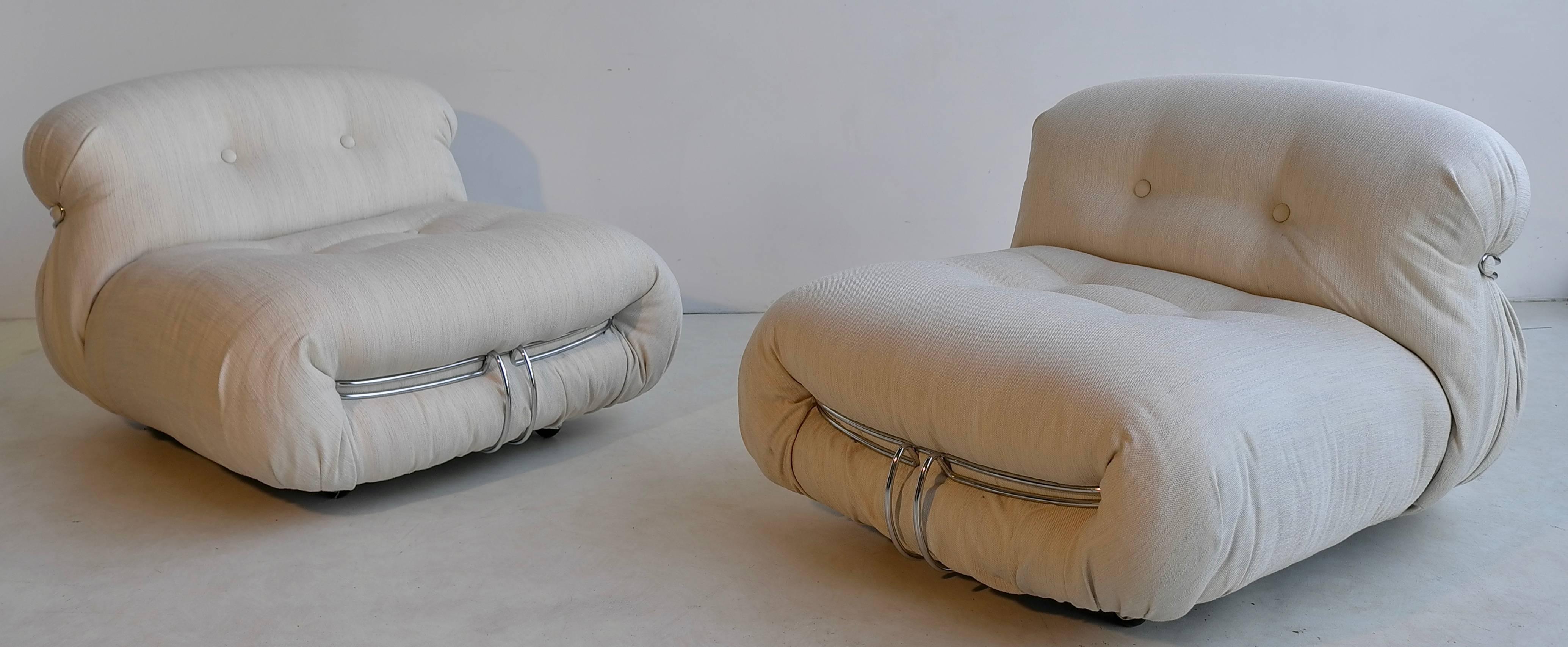 Mid-Century Modern Pair of Afra & Tobia Scarpa 'Soriana' Lounge Chairs in off White