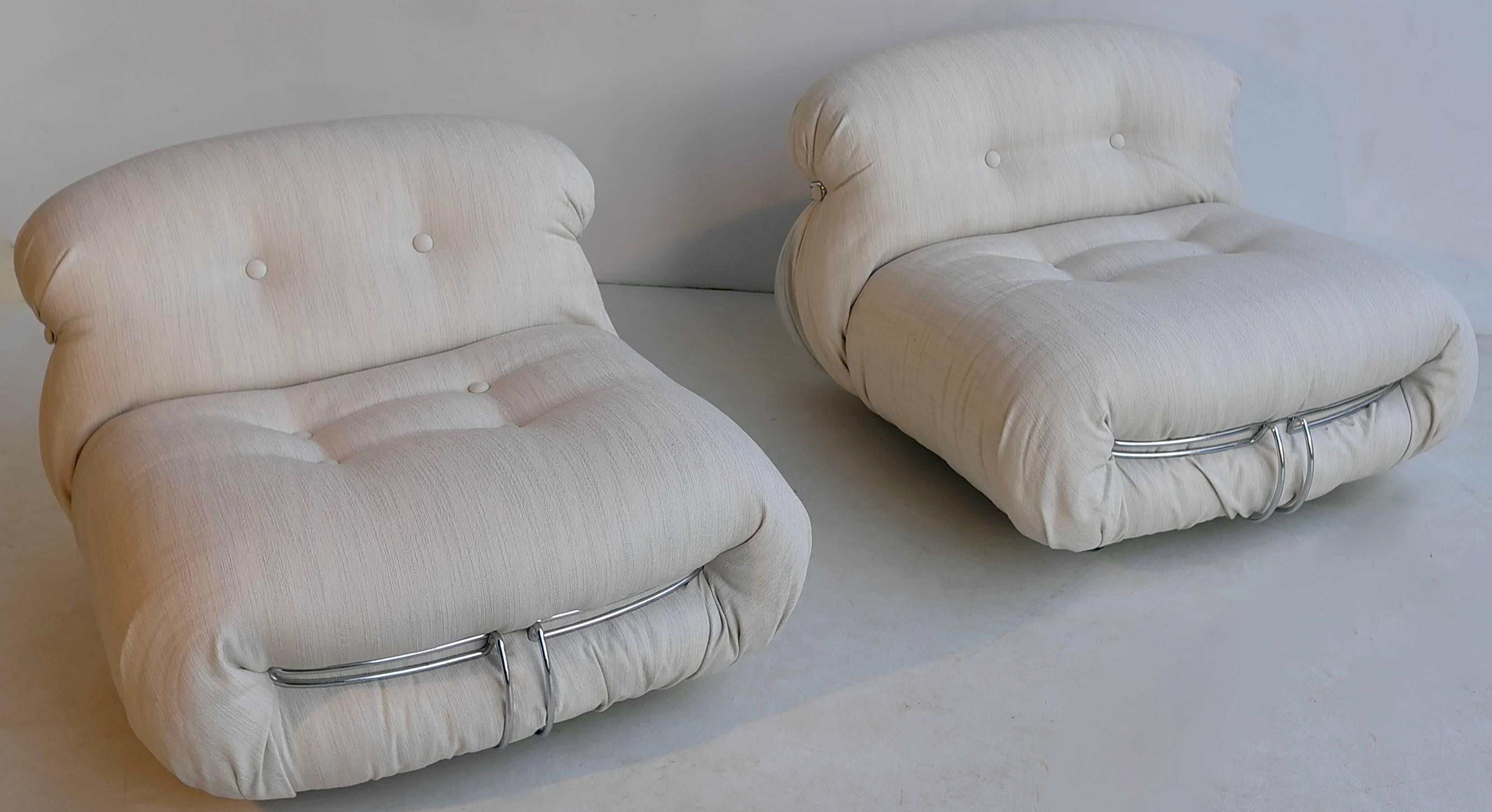 Pair of Afra & Tobia Scarpa 'Soriana' Lounge Chairs in off White 1