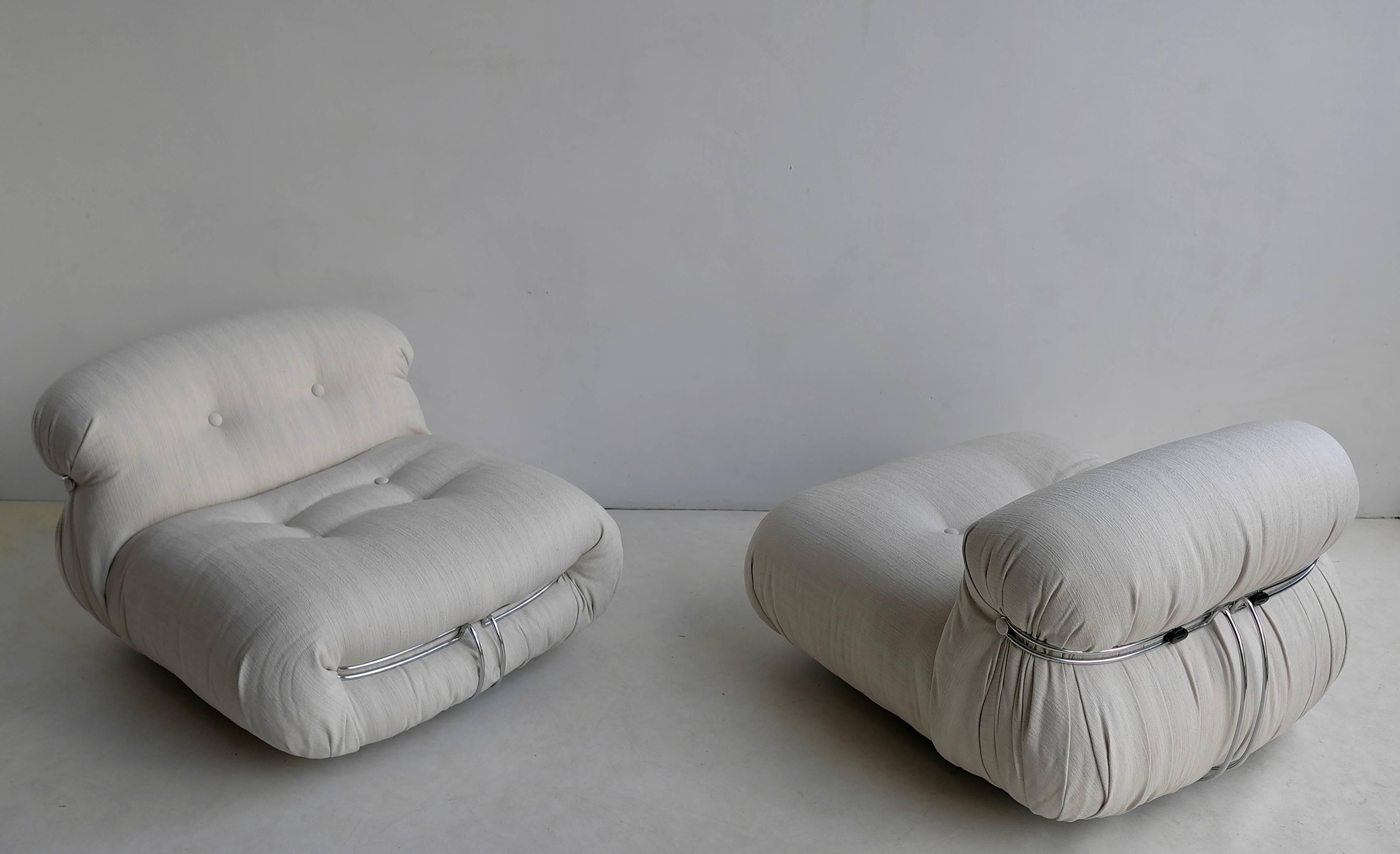Pair of Afra & Tobia Scarpa 'Soriana' Lounge Chairs in off White 3