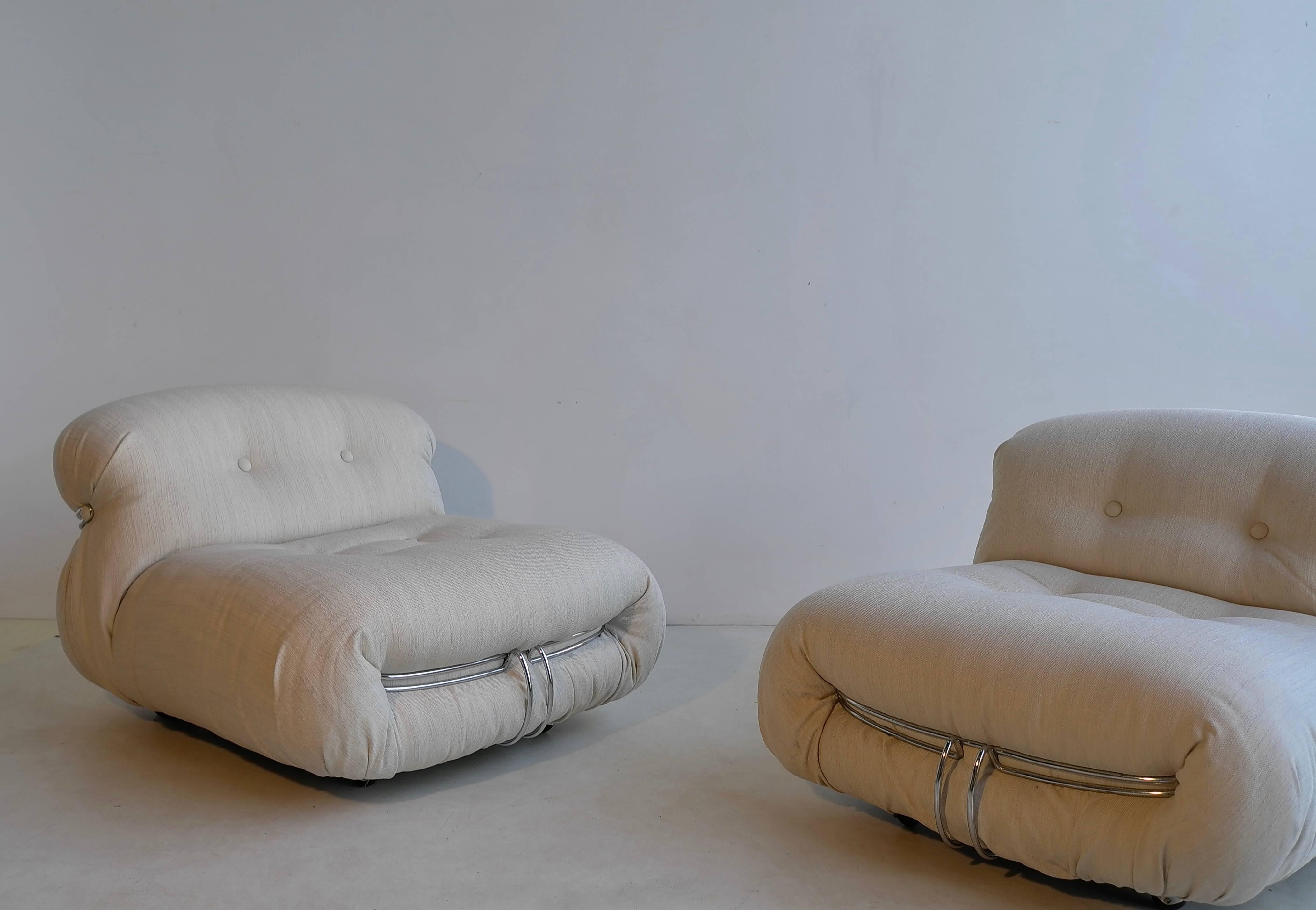Pair of Afra & Tobia Scarpa 'Soriana' Lounge Chairs in off White 2