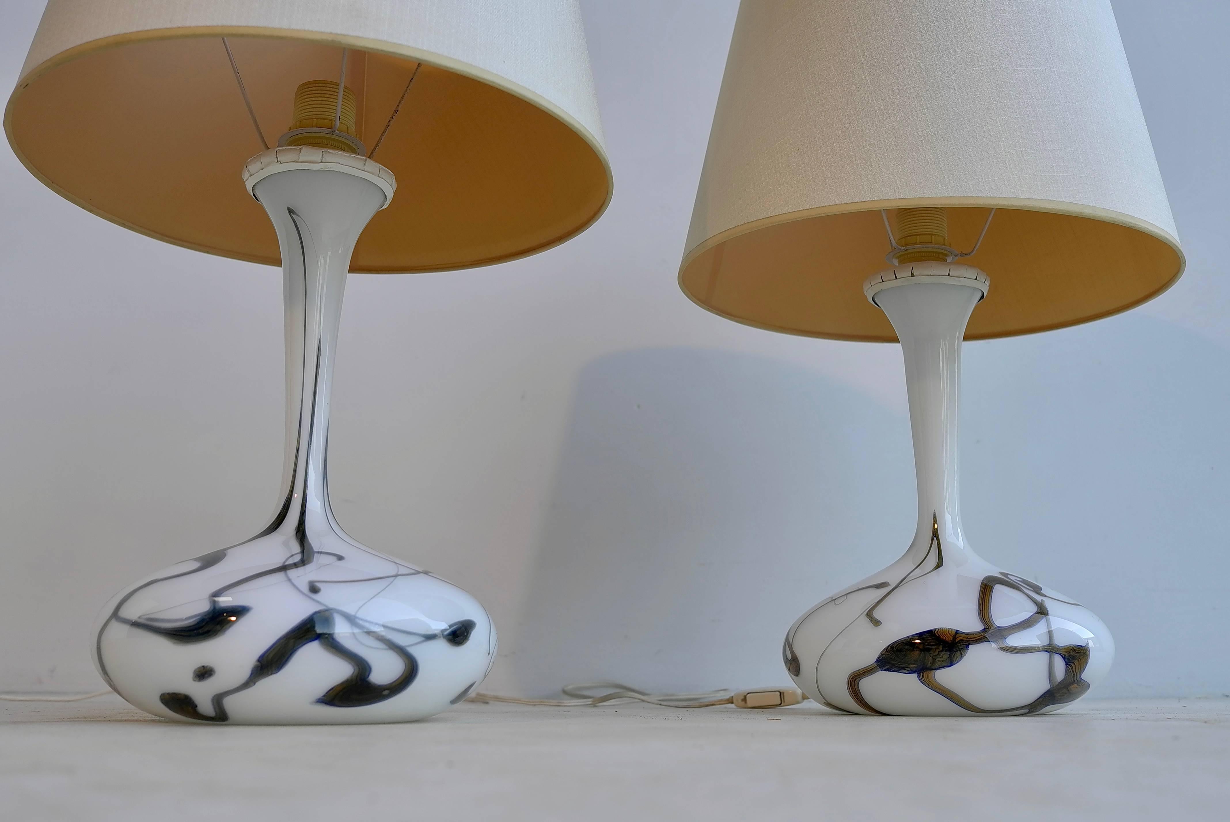 Italian Pair of White Glass Murano Art Table Lamps, Italy, 1960s