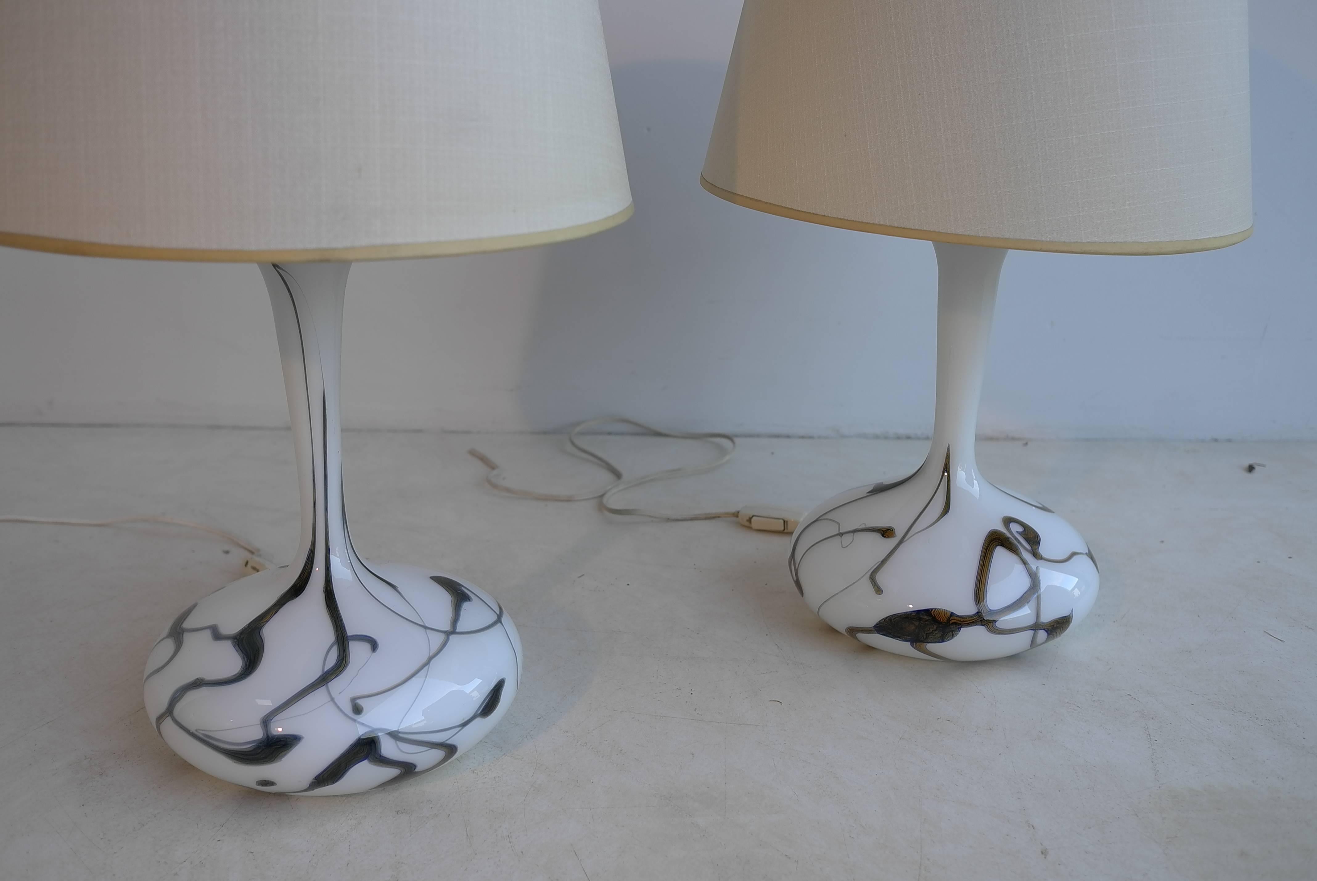 Pair of White Glass Murano Art Table Lamps, Italy, 1960s 1