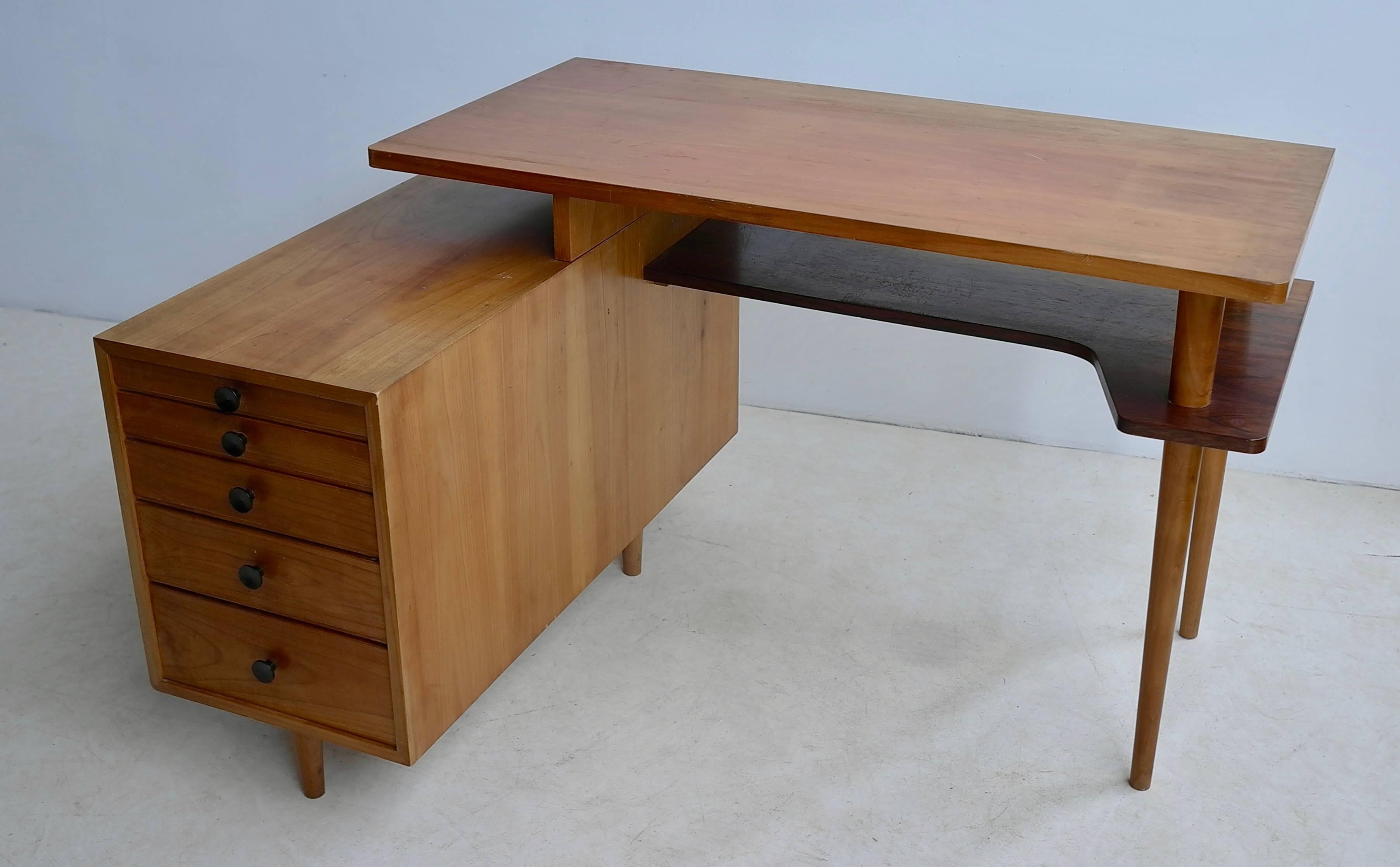 Elegant L Shaped 1950s Desk with Fine Macassar Ebony Details 1