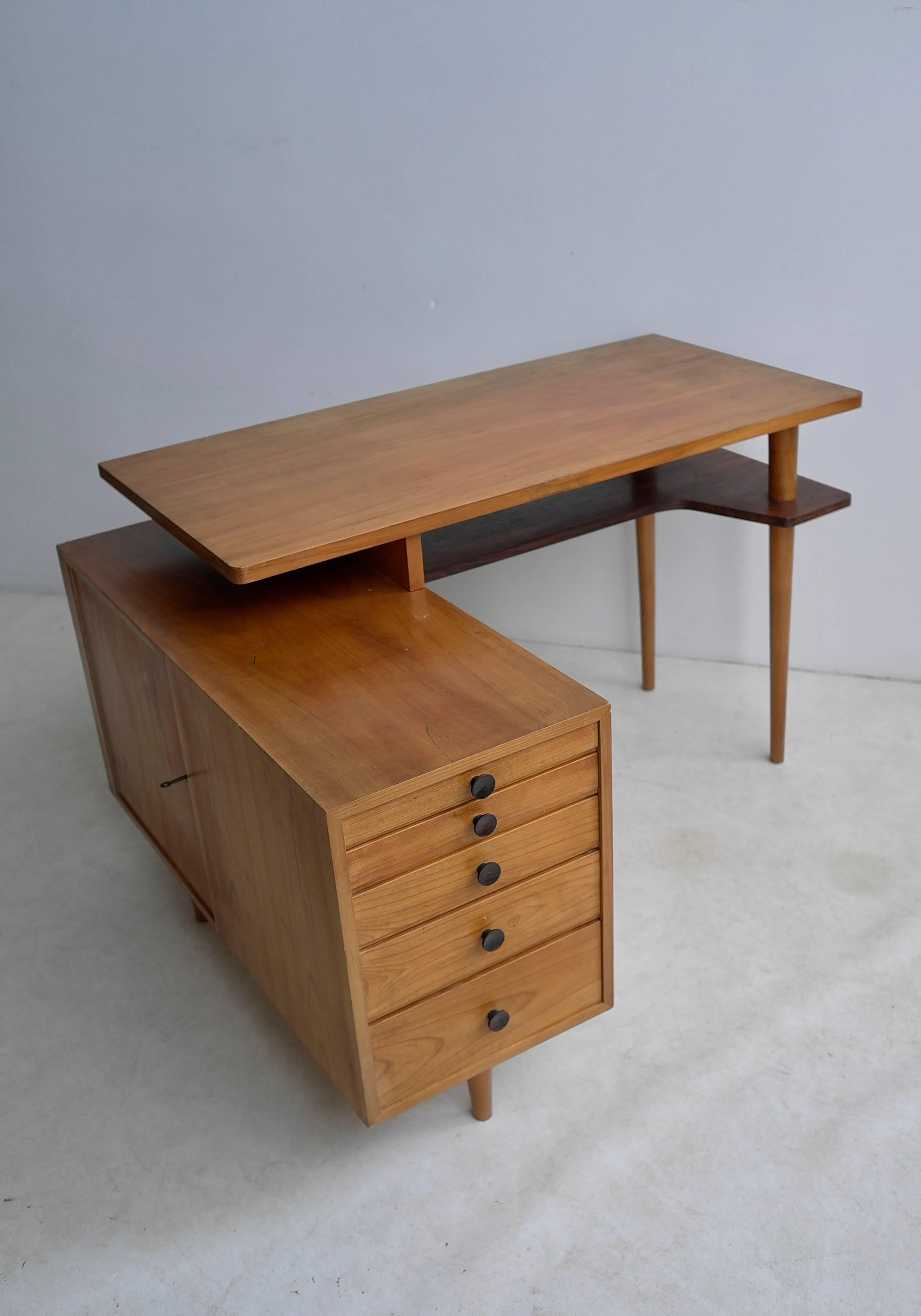 Mid-20th Century Elegant L Shaped 1950s Desk with Fine Macassar Ebony Details