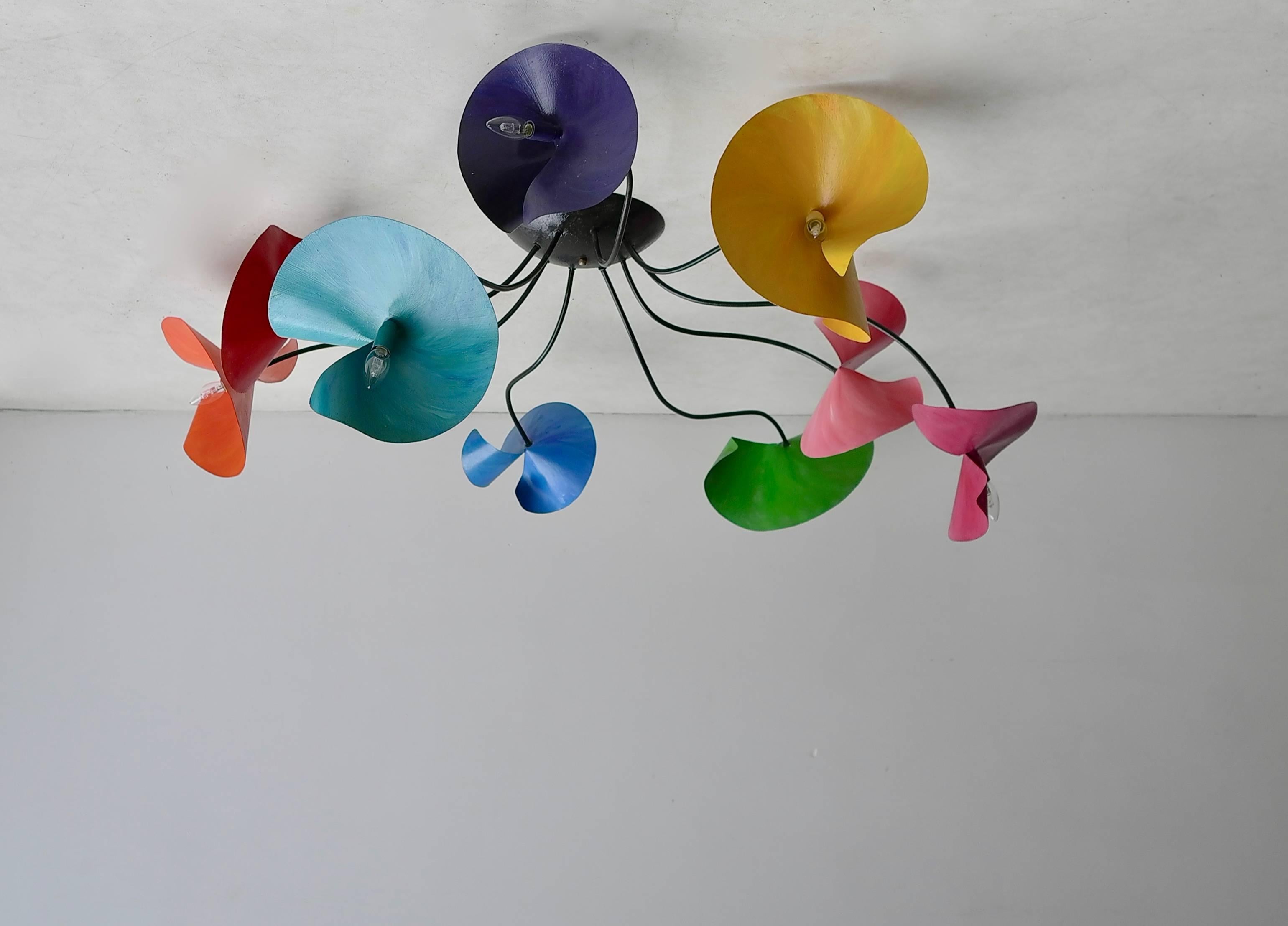 Mid-Century Modern Extra Large Sculptural Sputnik Chandelier with Multicolored Leaves, 1960s