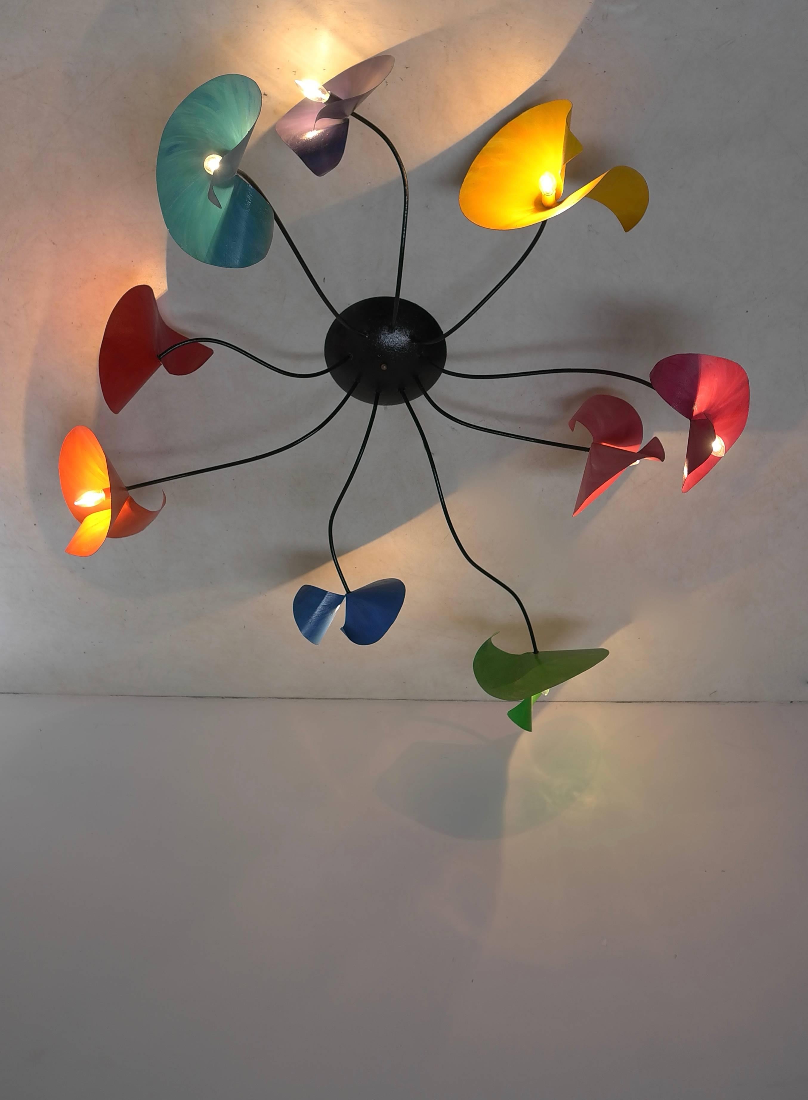 Extra Large Sculptural Sputnik Chandelier with Multicolored Leaves, 1960s In Good Condition In Den Haag, NL