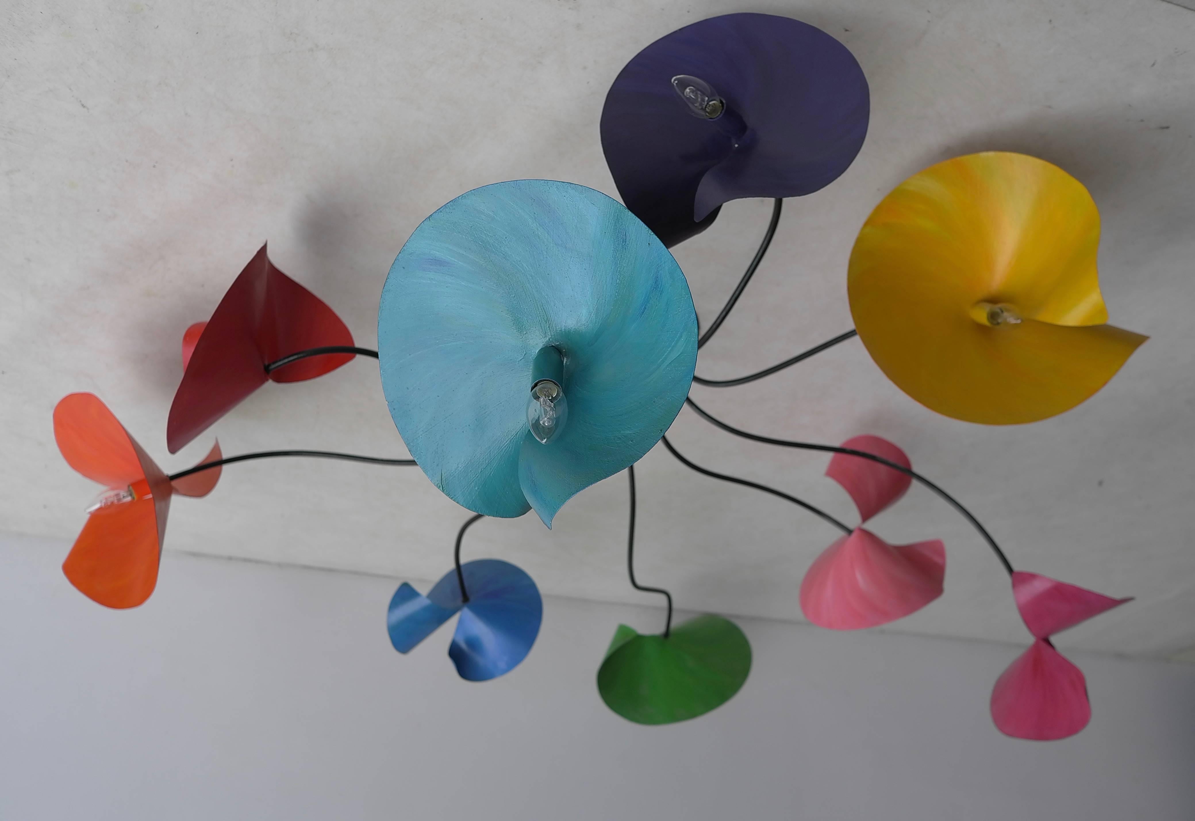 Mid-20th Century Extra Large Sculptural Sputnik Chandelier with Multicolored Leaves, 1960s