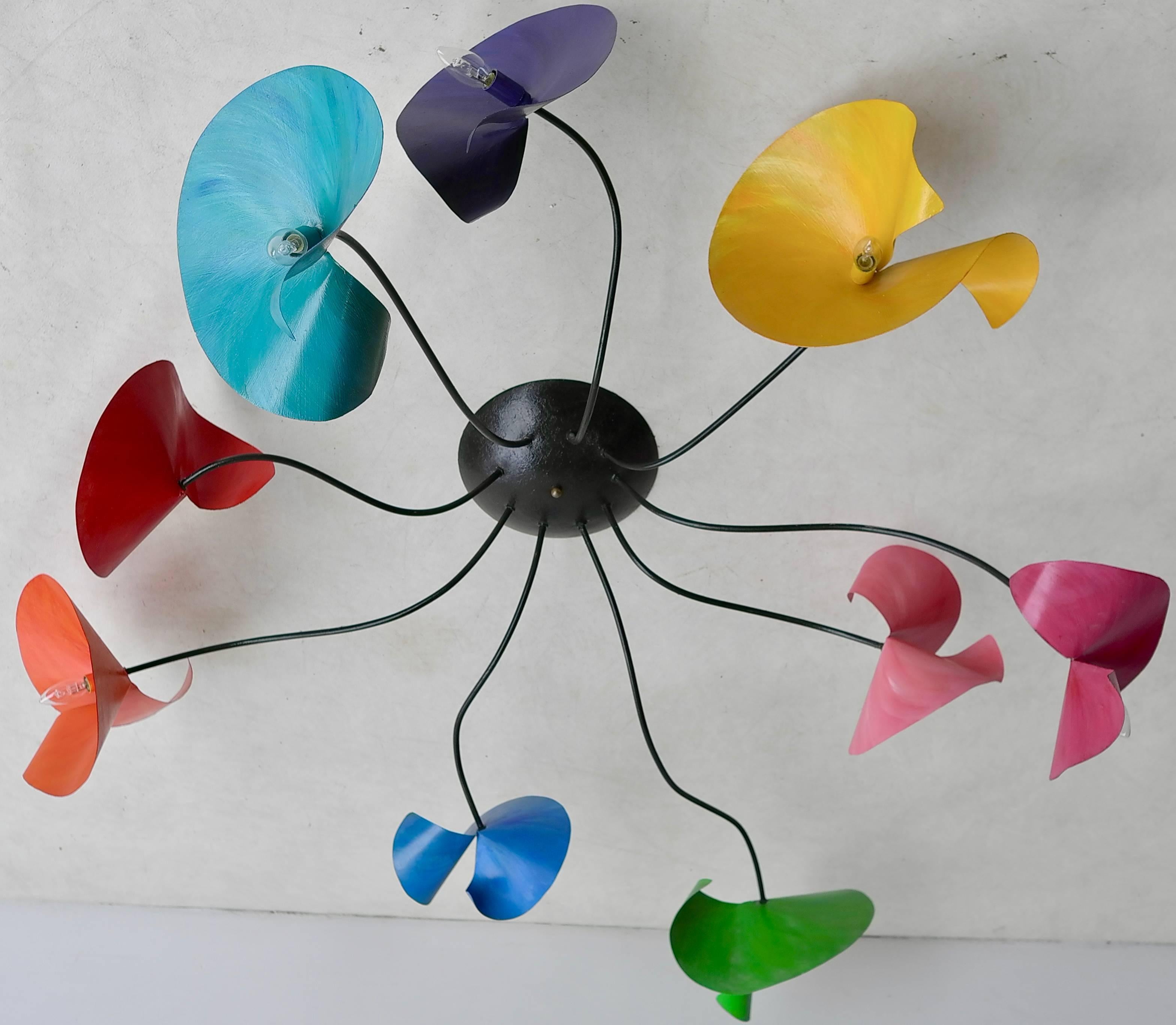 Extra Large Sculptural Sputnik Chandelier with Multicolored Leaves, 1960s 2