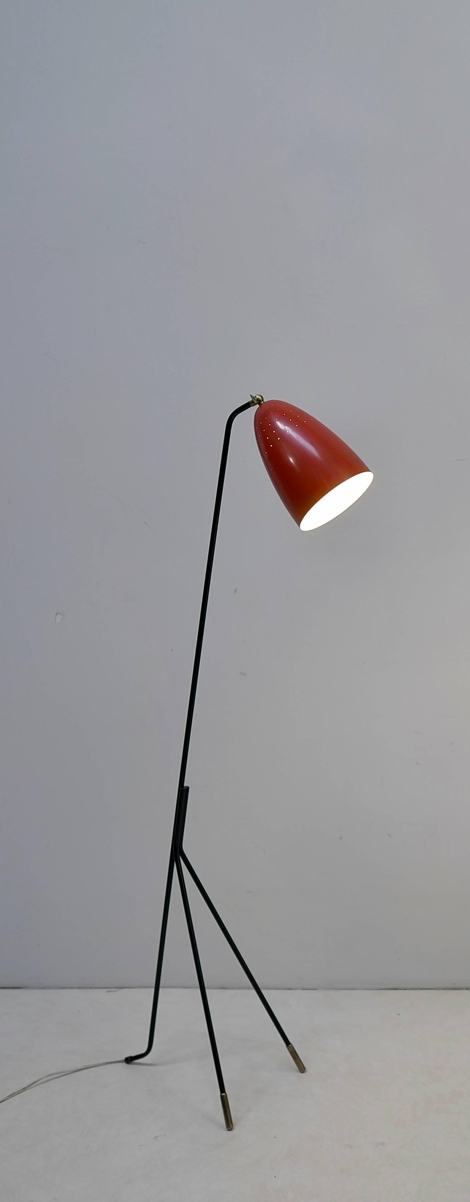 Mid-20th Century Red Grasshopper Floor Lamp by Svend Aage Holm Sorensen, Denmark, 1950s For Sale