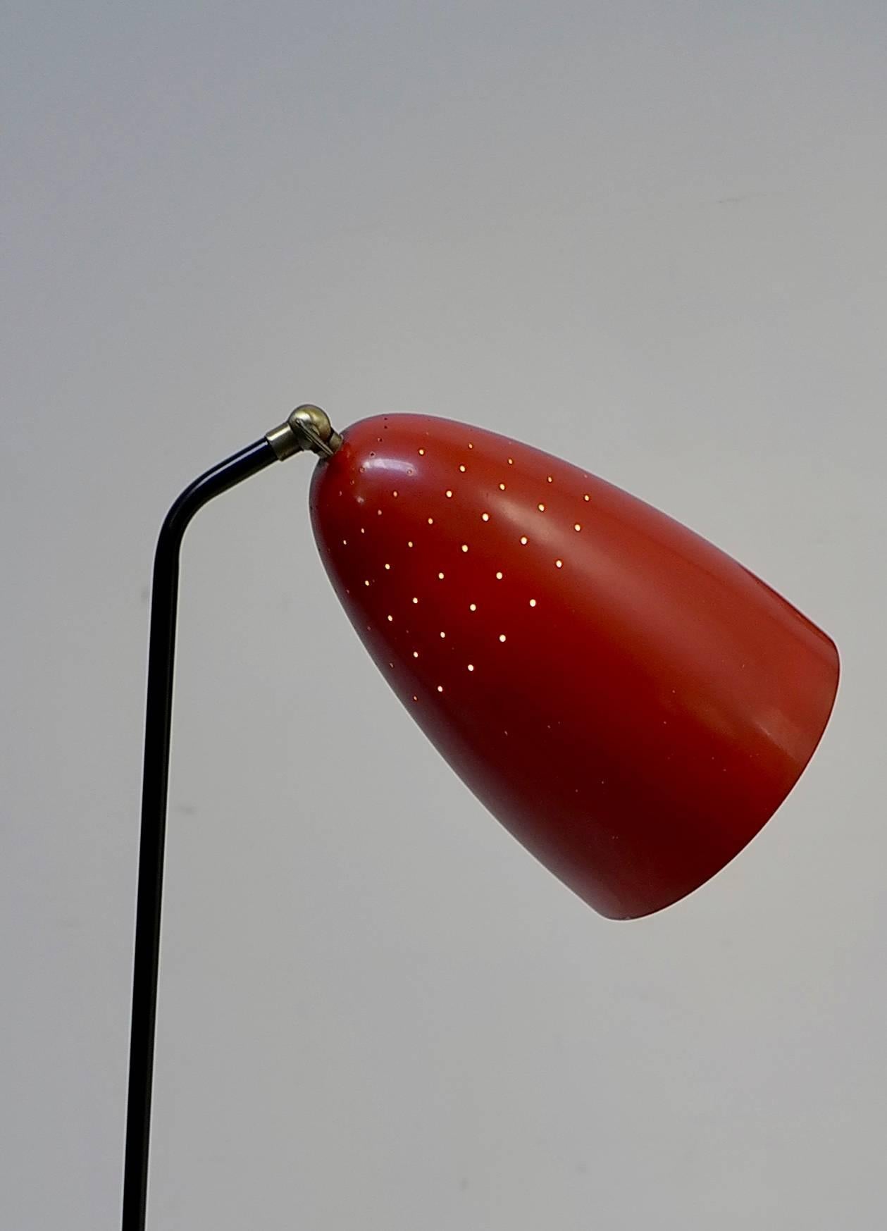 Red Grasshopper Floor Lamp by Svend Aage Holm Sorensen, Denmark, 1950s For Sale 1