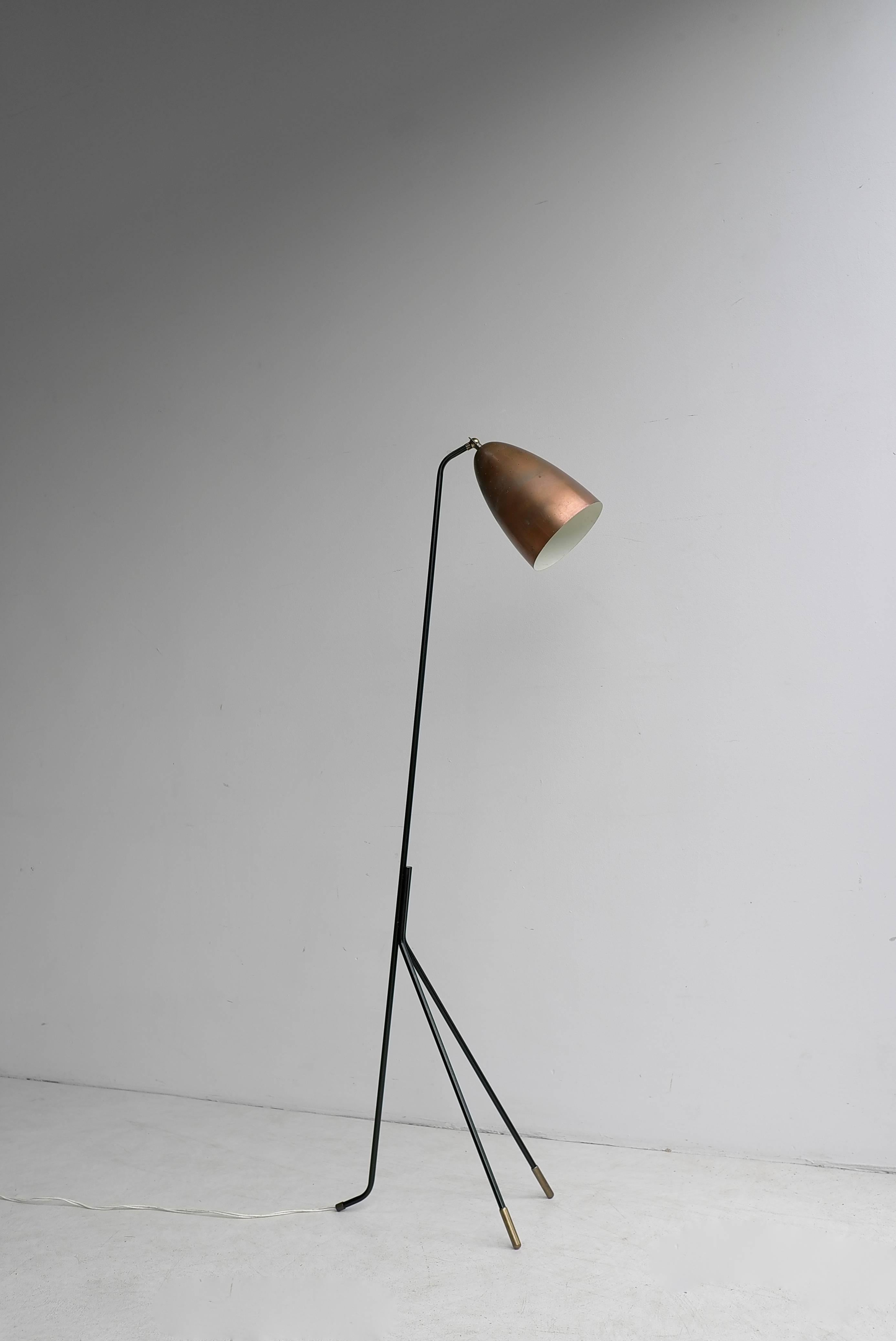 Metal Copper Grasshopper Floor Lamp by Svend Aage Holm Sorensen, Denmark, 1950s