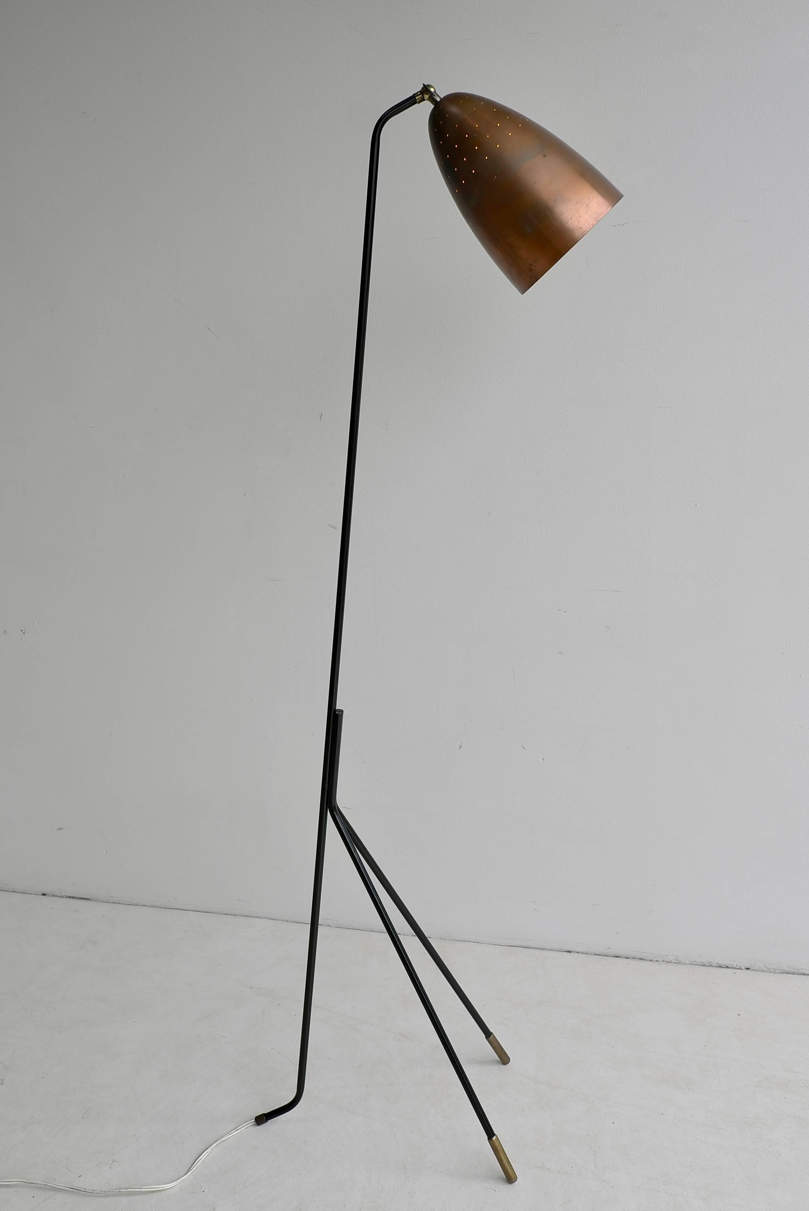 Danish Copper Grasshopper Floor Lamp by Svend Aage Holm Sorensen, Denmark, 1950s