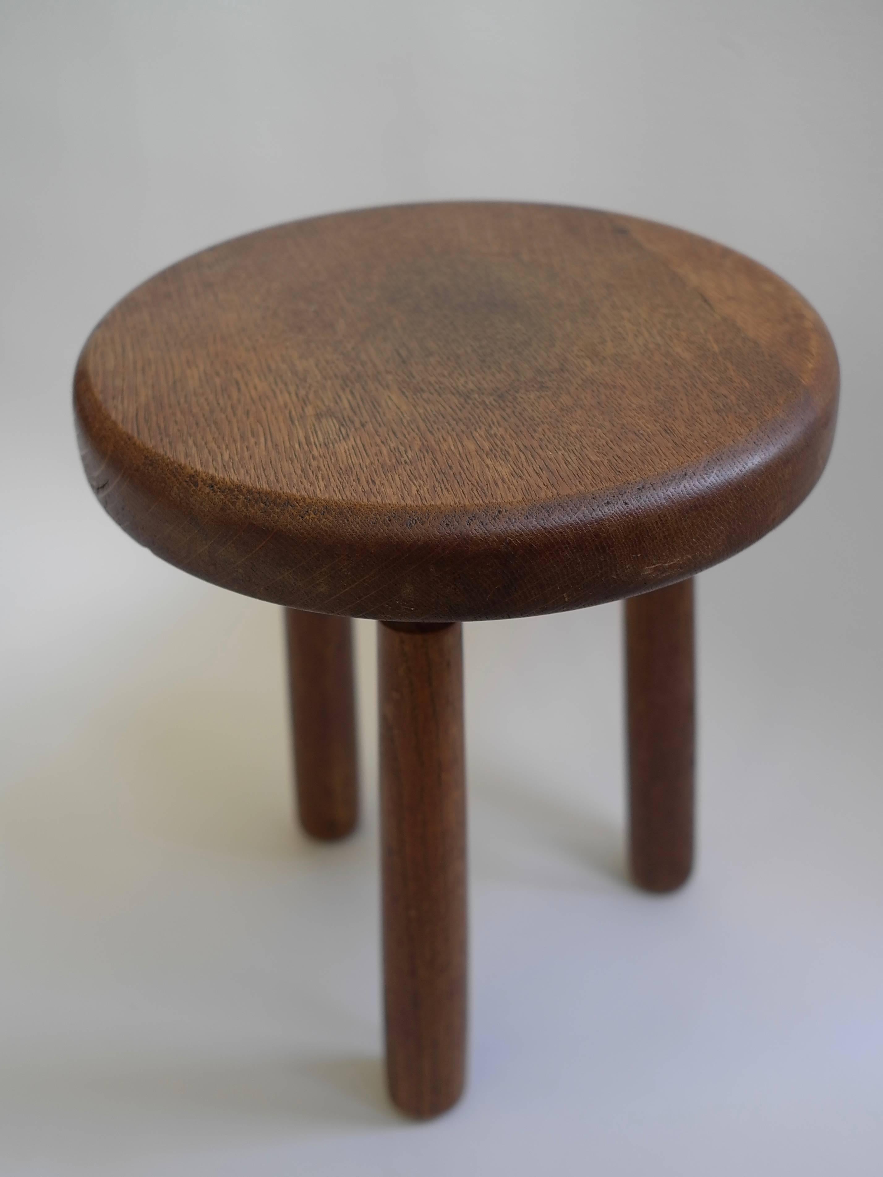 Oak Midcentury French Stool in Style of Charlotte Perriand