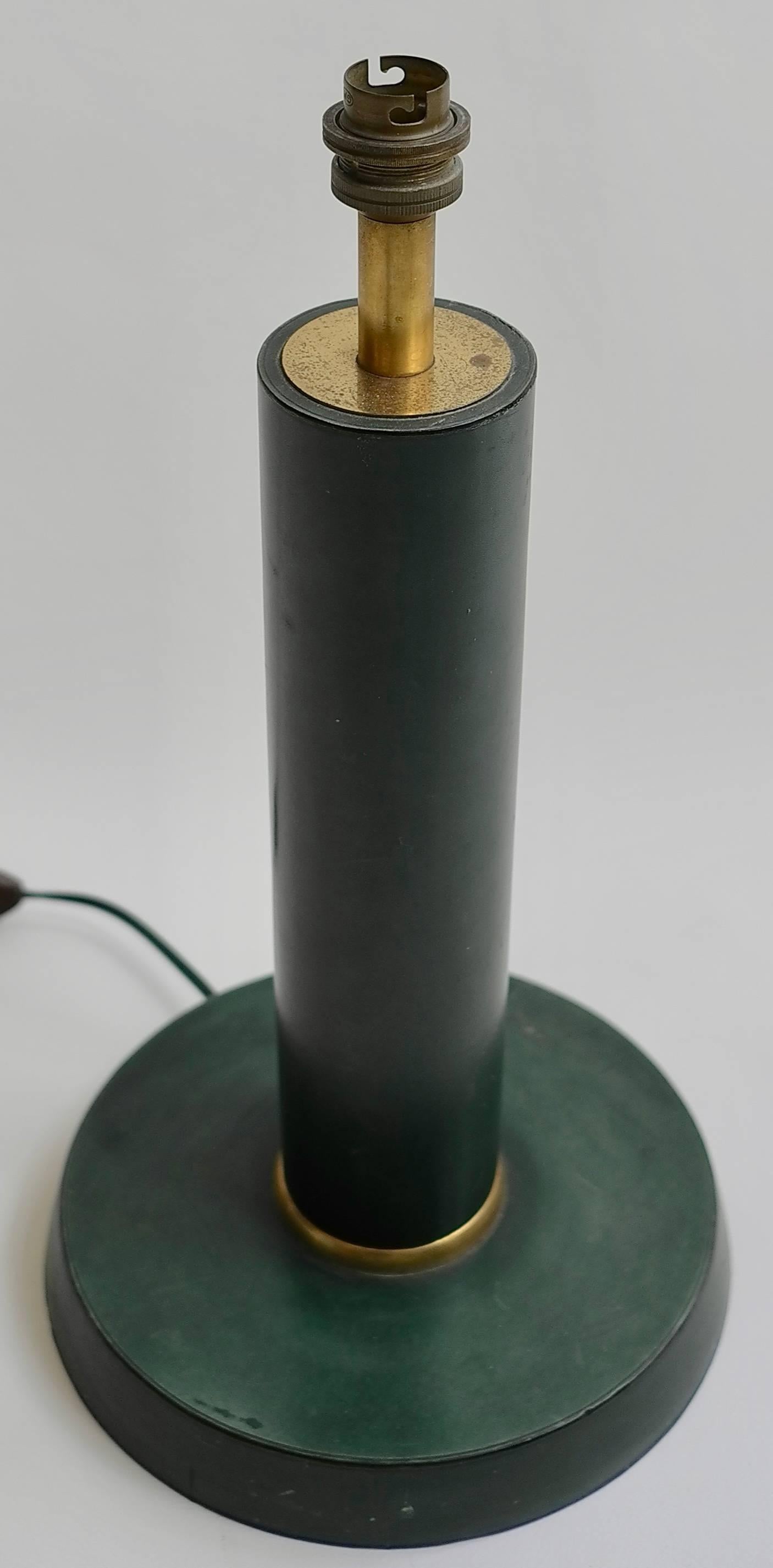 Large Jacques Adnet Green Leather Table Lamp In Good Condition In Den Haag, NL