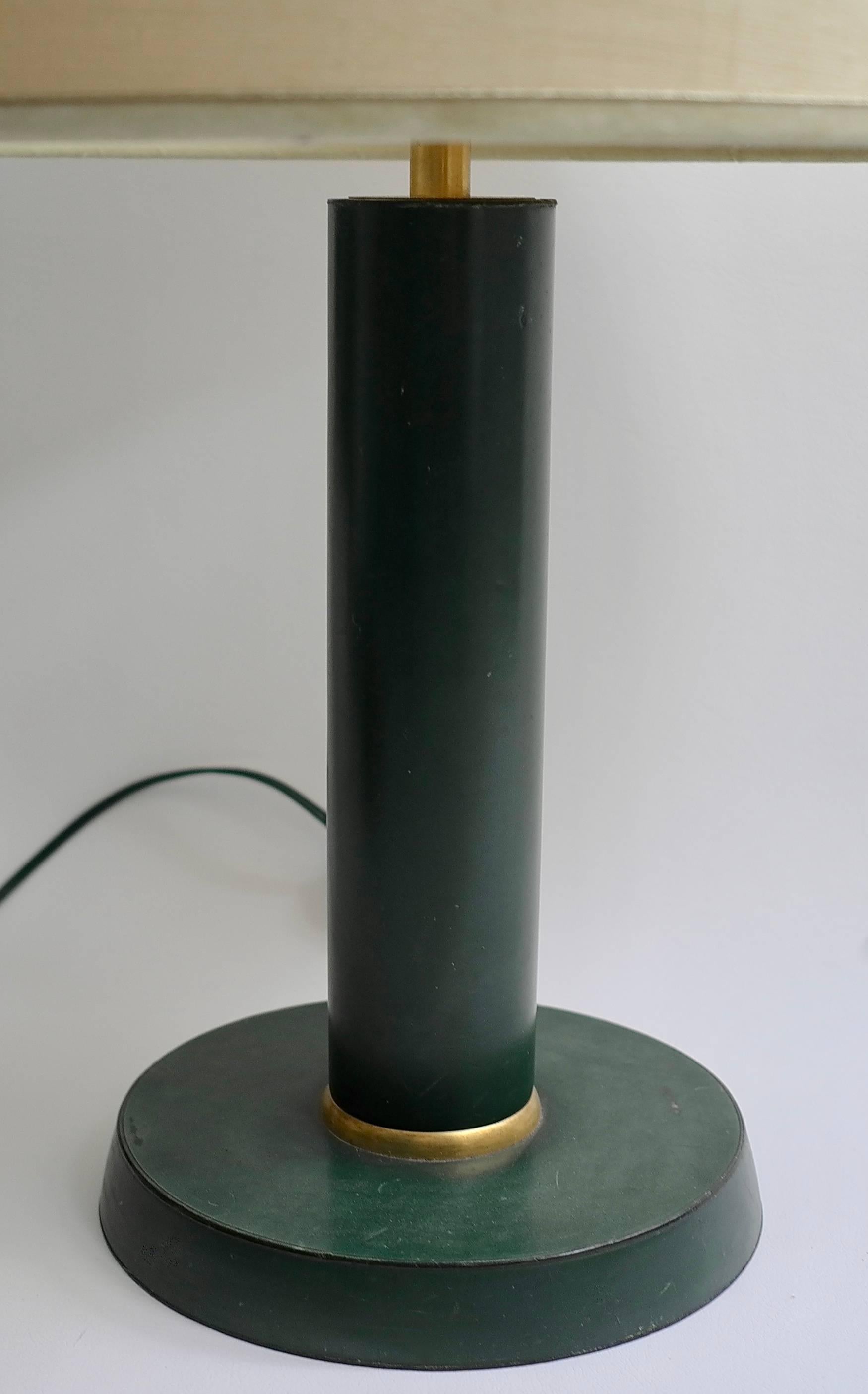 Mid-Century Modern Large Jacques Adnet Green Leather Table Lamp