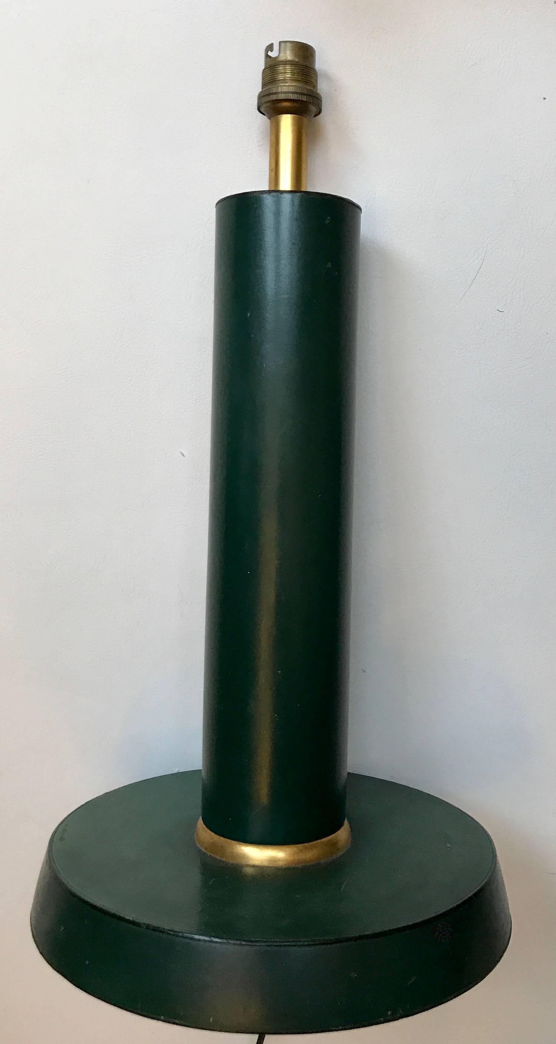 Large Jacques Adnet Green Leather Table Lamp 1