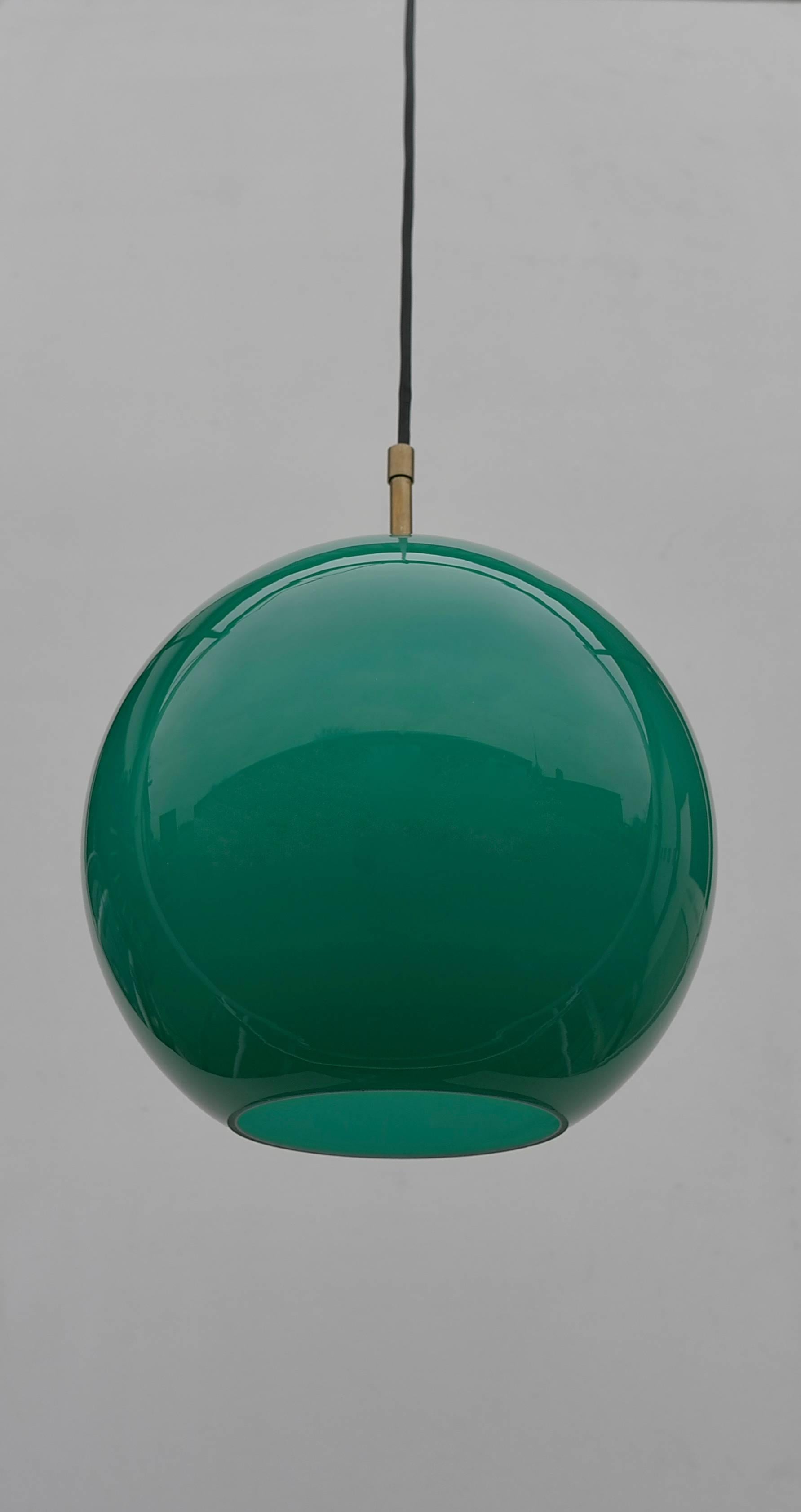 3x Uno & Östen Kristiansson Glass Pendant Lamp in Jade Color, Sweden, 1960s For Sale 1