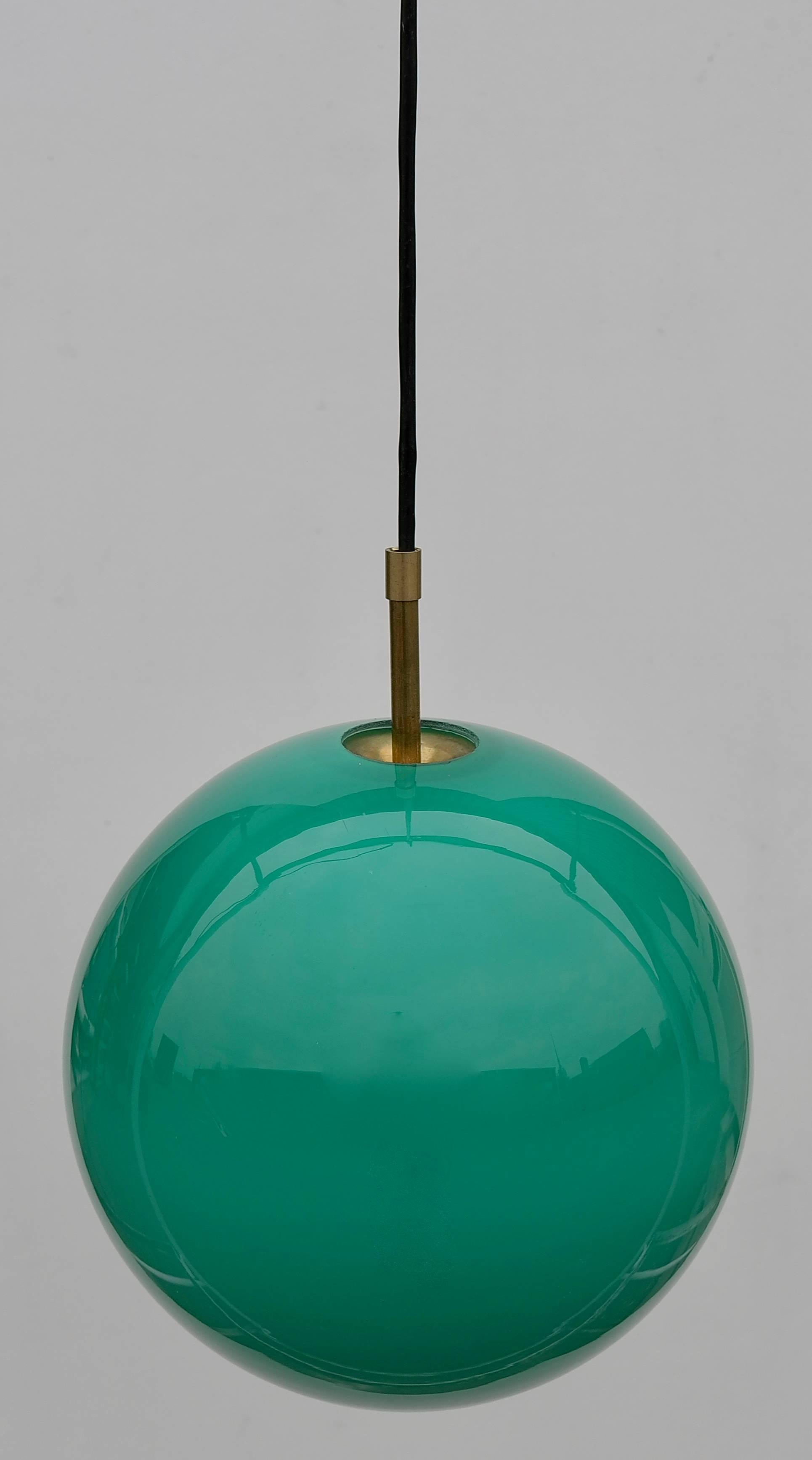 3x Uno & Östen Kristiansson Glass Pendant Lamp in Jade Color, Sweden, 1960s For Sale 2