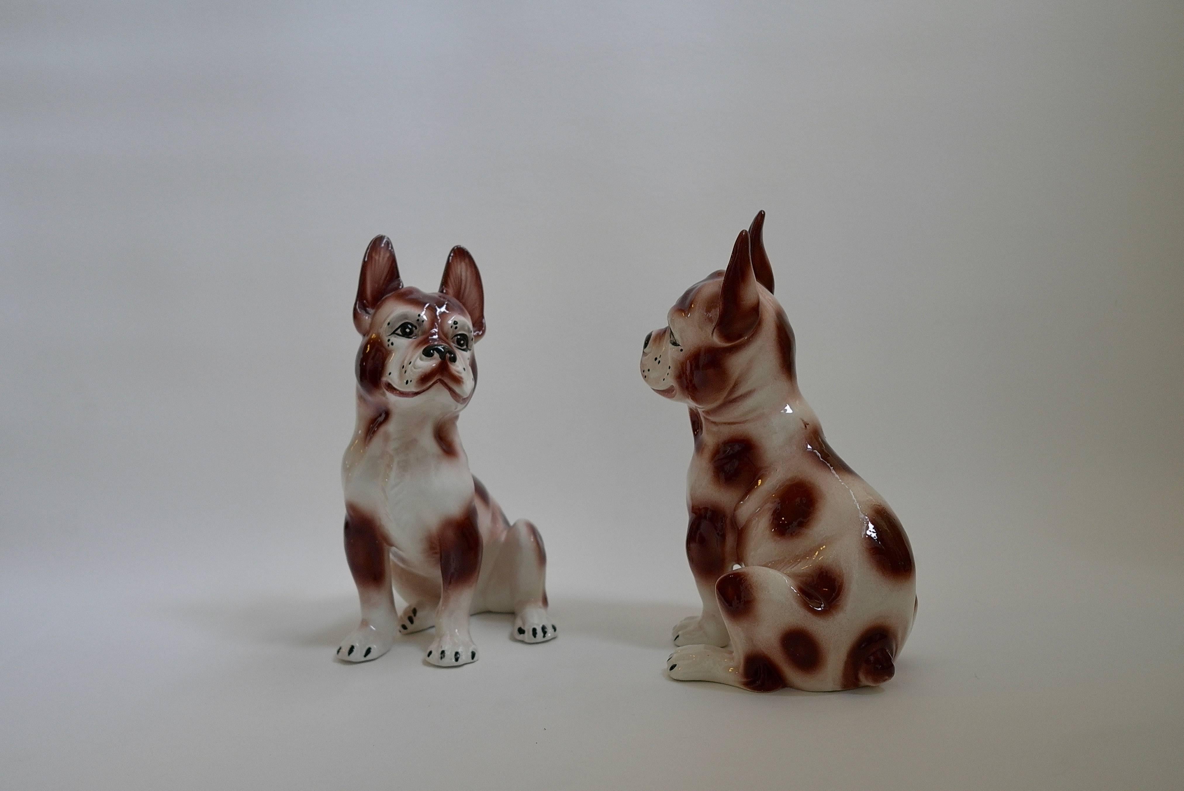 Mid-20th Century Pair of Smiling Ceramic Bulldog Sculptures, 1960s