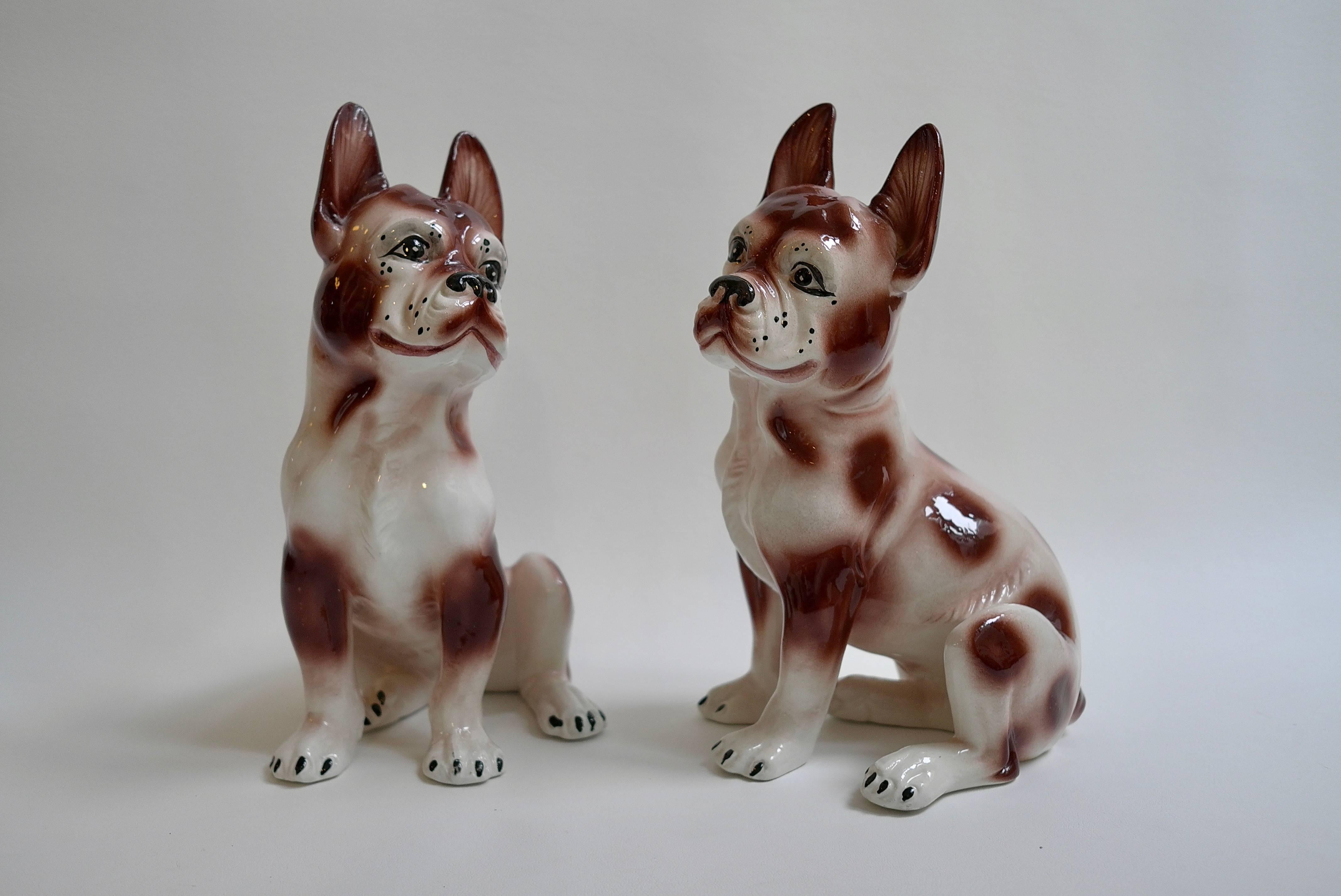 Mid-Century Modern Pair of Smiling Ceramic Bulldog Sculptures, 1960s
