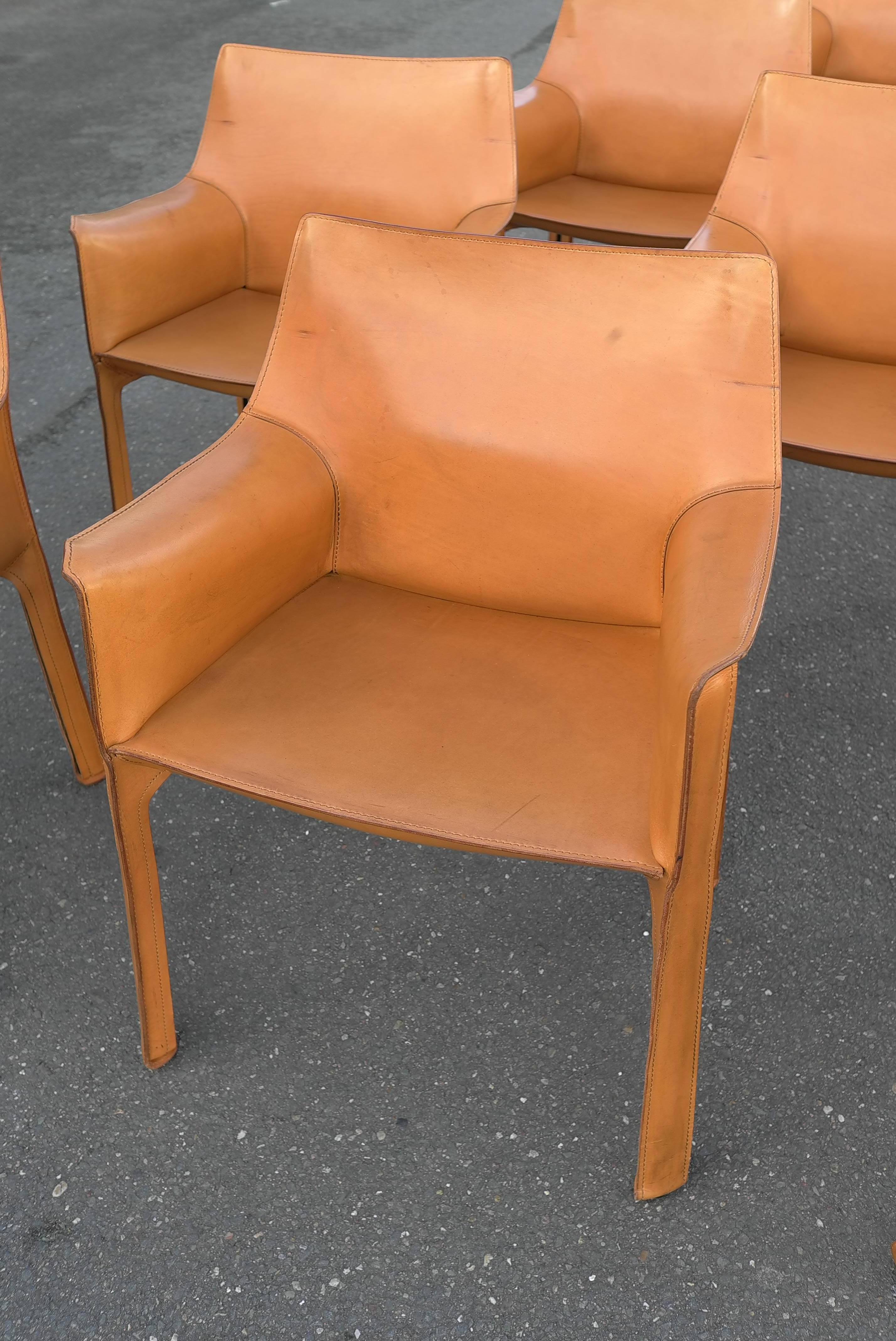 Set of Ten Cab Dining Chairs by Mario Bellini for Cassina in Cognac Leather 2