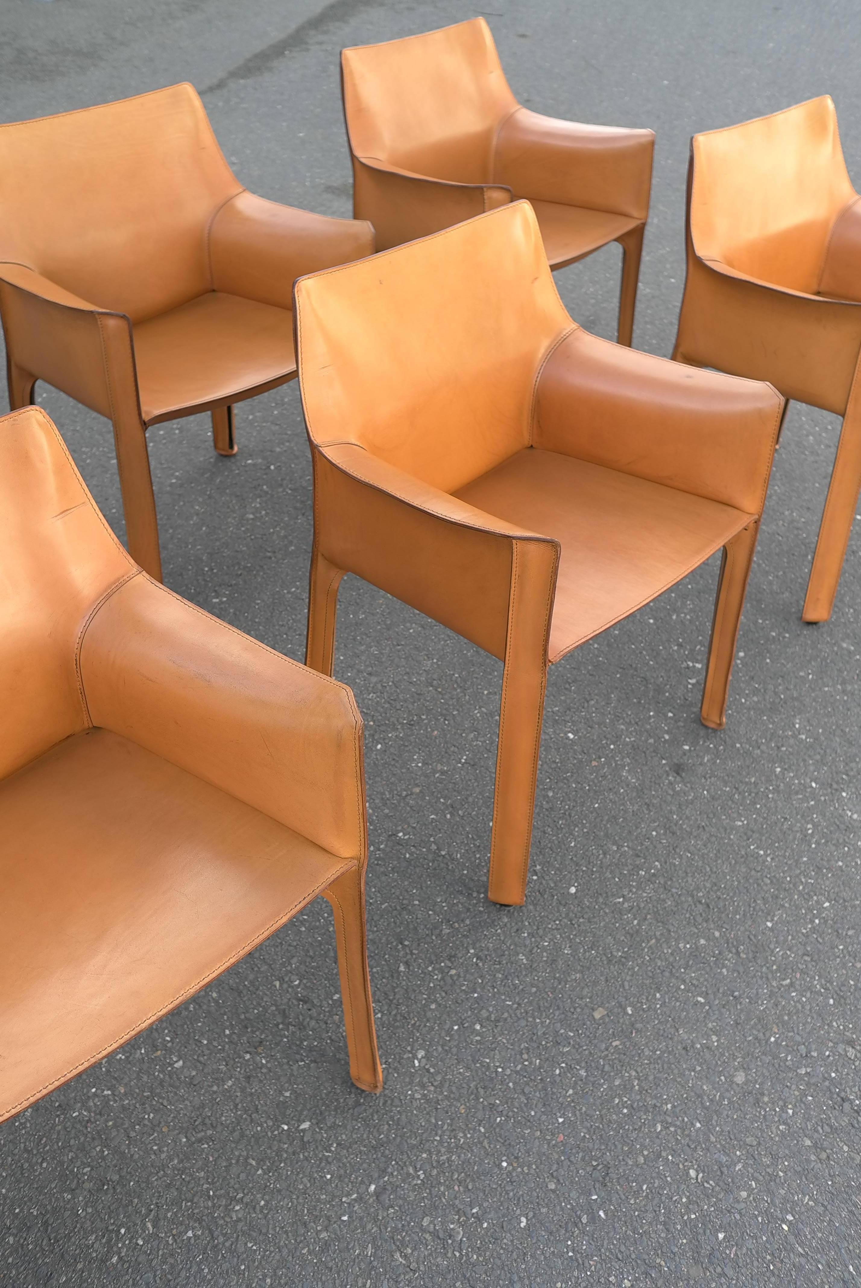 Mid-Century Modern Set of Ten Cab Dining Chairs by Mario Bellini for Cassina in Cognac Leather