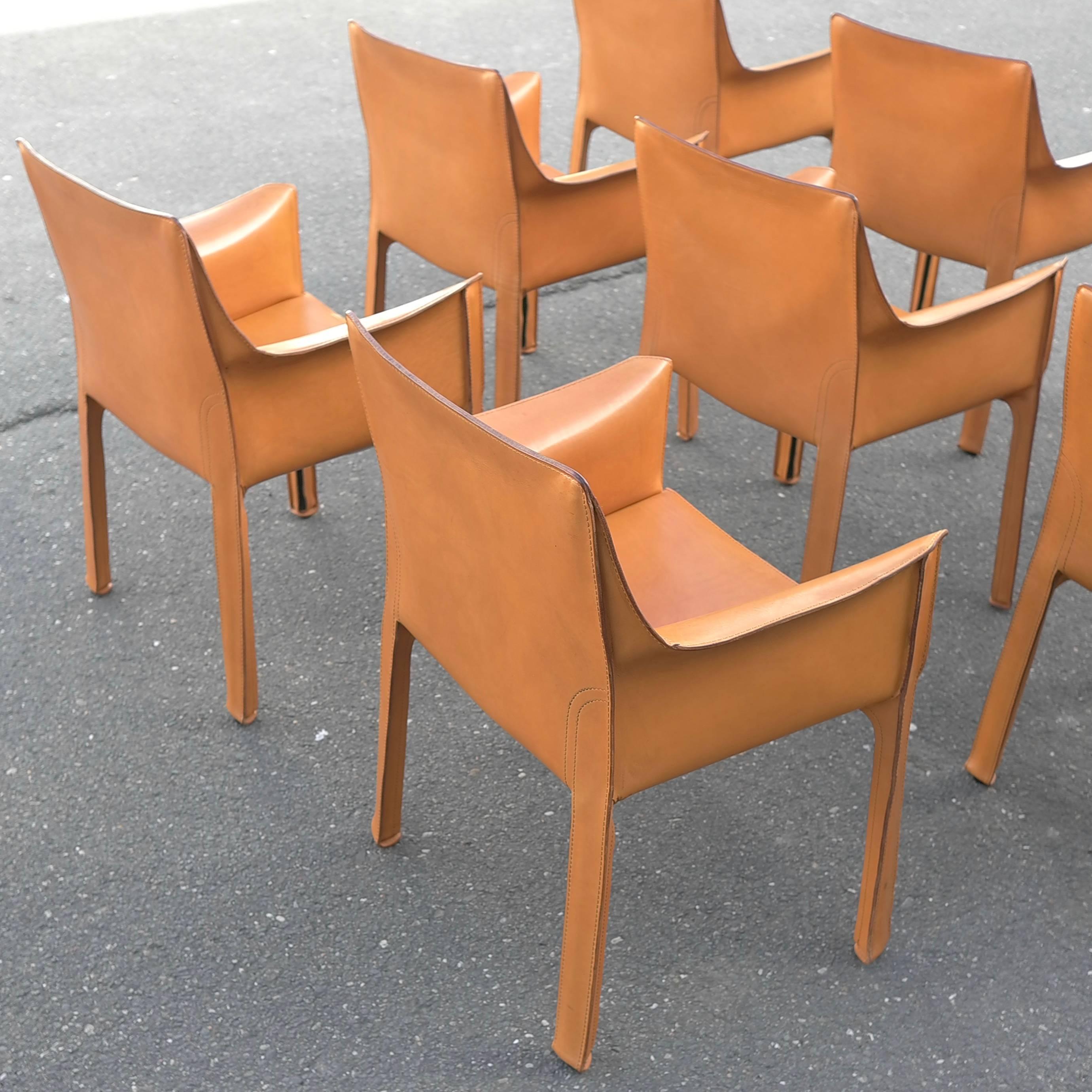 Set of Ten Cab Dining Chairs by Mario Bellini for Cassina in Cognac Leather In Excellent Condition In Den Haag, NL