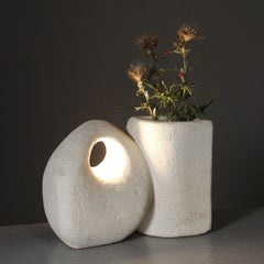 Mid century brutalist sculptural carved stone lamp with vase