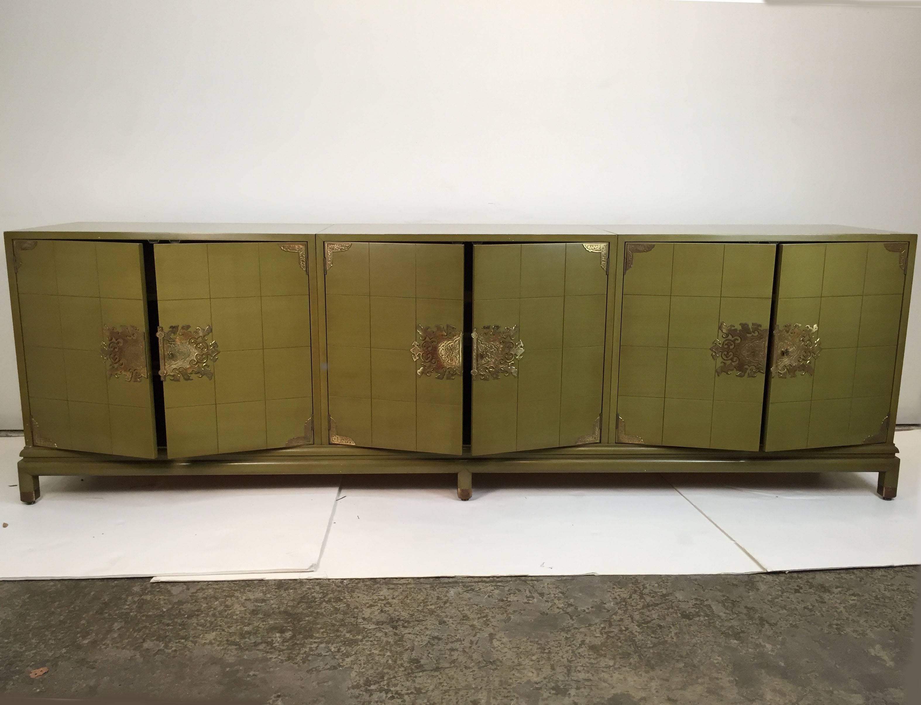 This monumental cabinet is finished on all four sides, which is a reflection of the superior quality craftsmanship and dedication to detail by the designer. 
Our in-house restoration team can provide a quote to custom finish this piece for you in