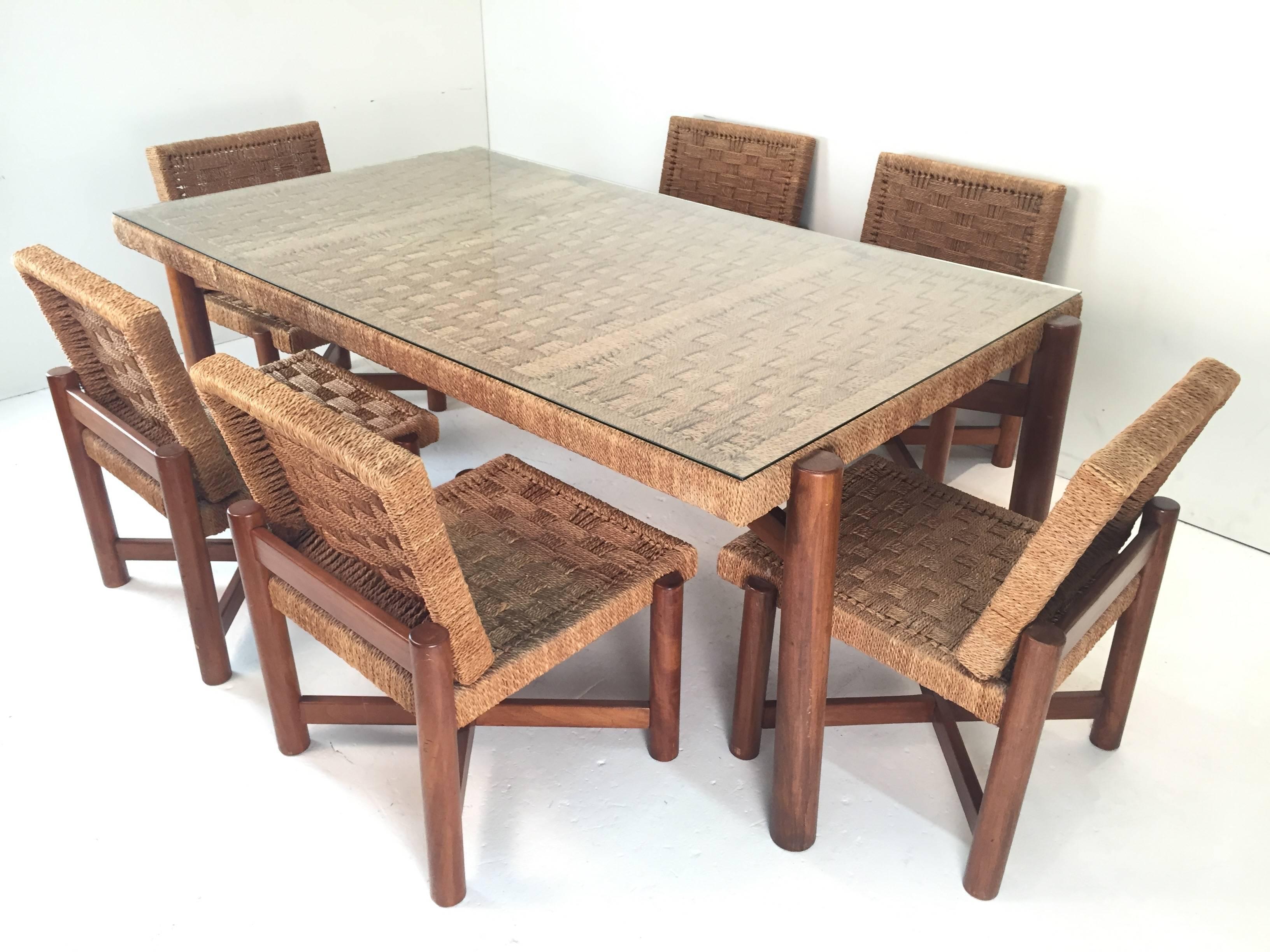 Woven Dining Set in the Style of Charlotte Perriand In Good Condition In Dallas, TX