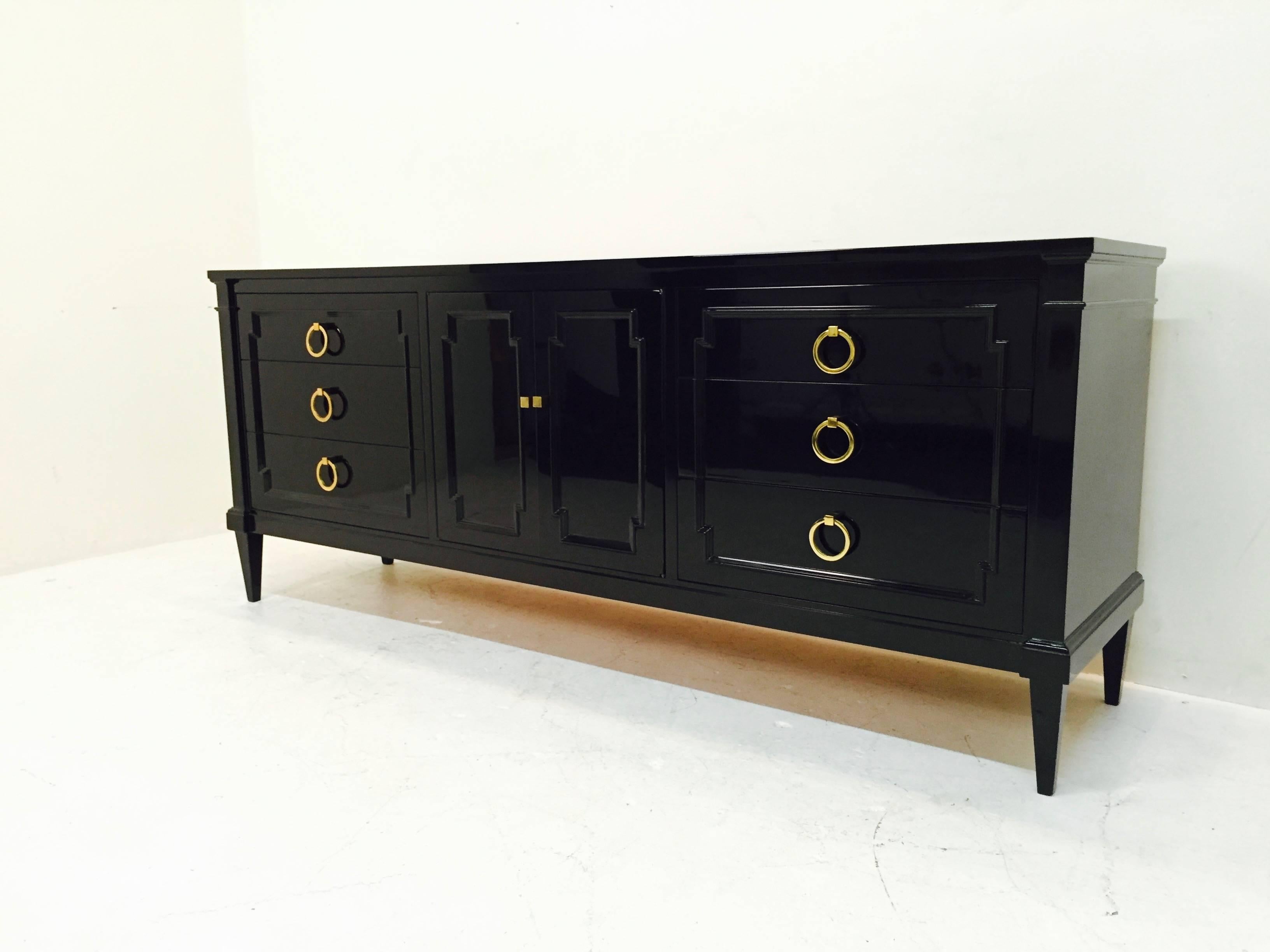 Black lacquer dresser with new brass hardware.
