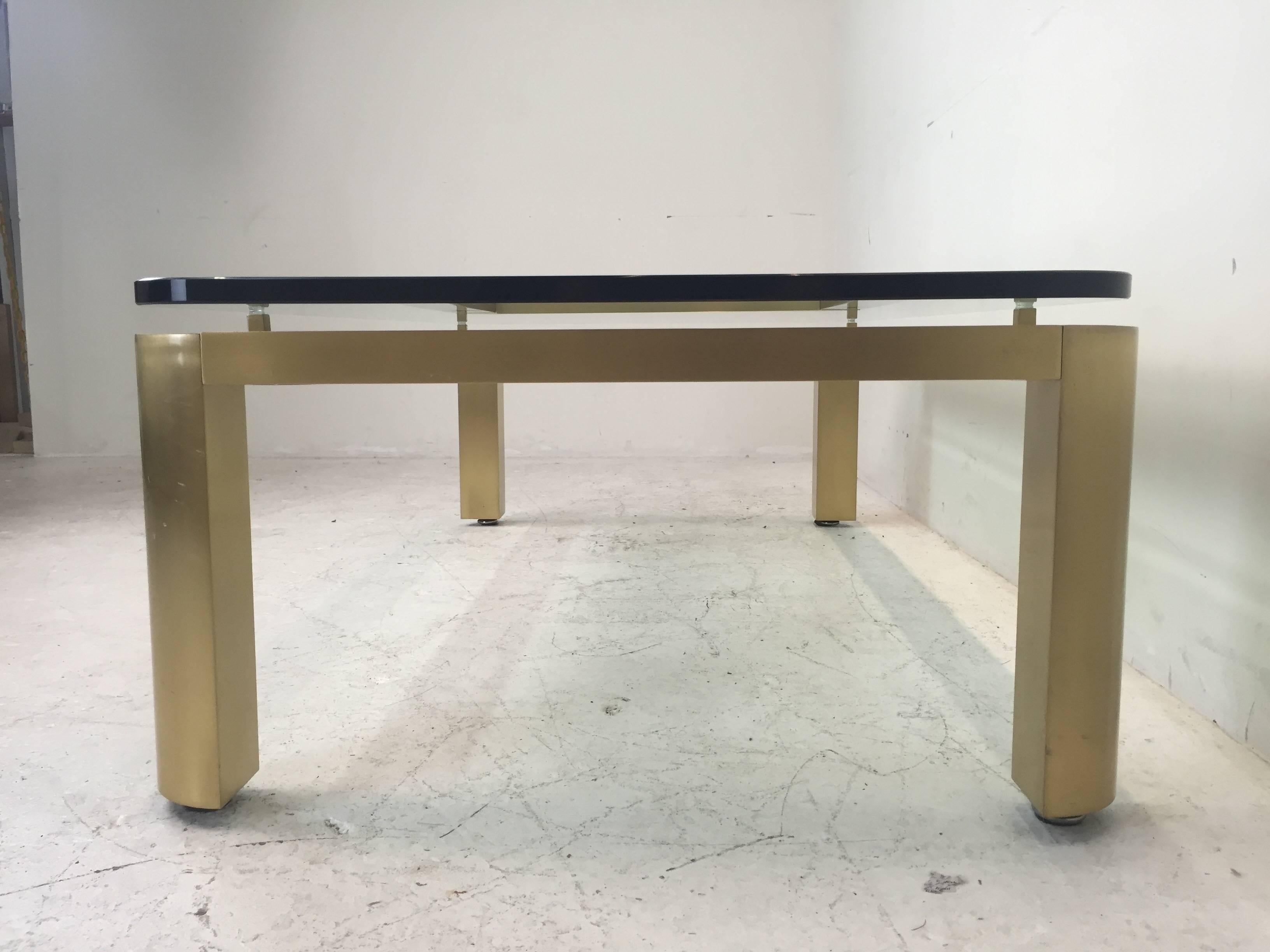 Stylish 1970s Brushed Brass Coffee Table with Round Corners 1