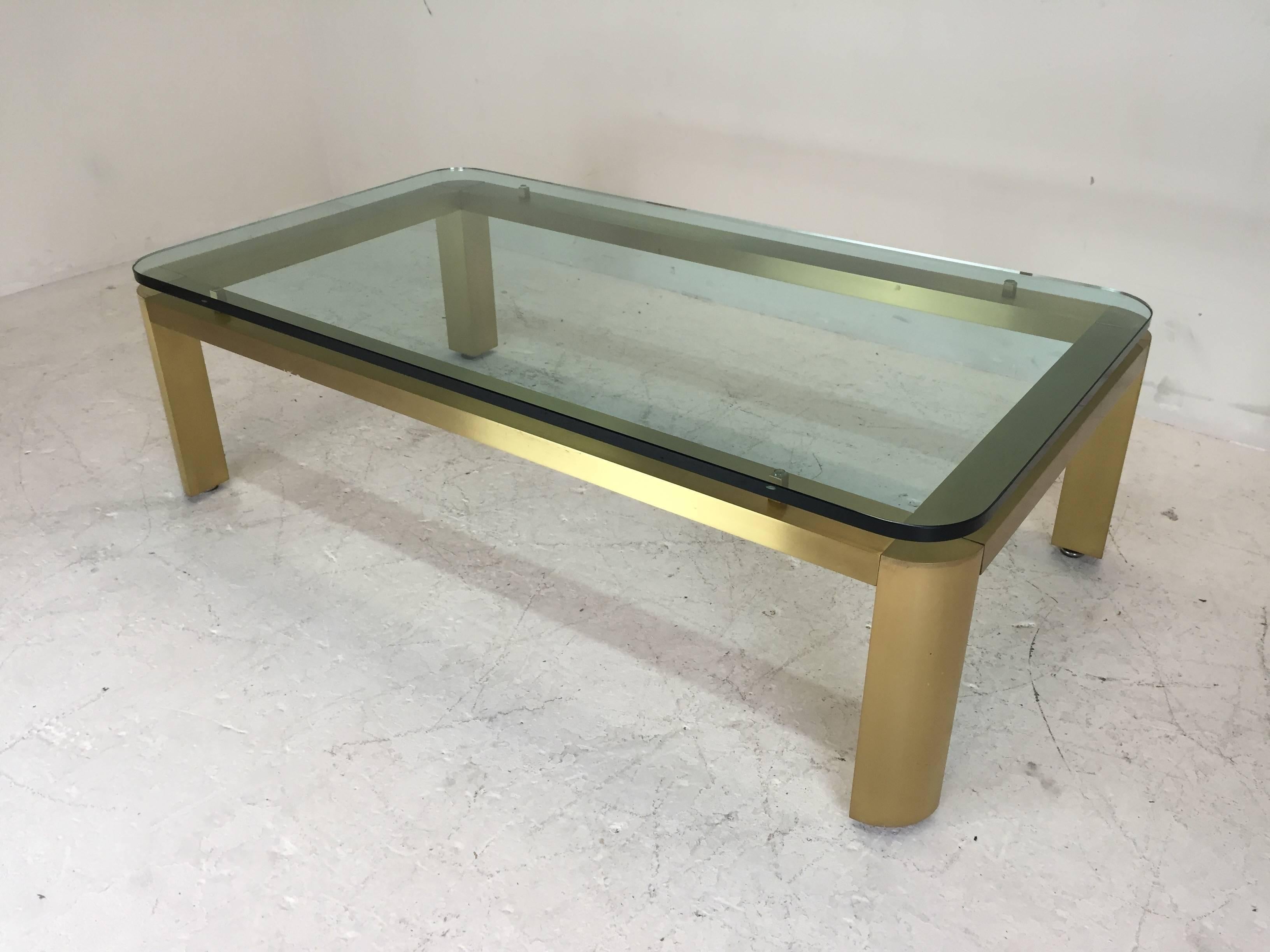 20th Century Stylish 1970s Brushed Brass Coffee Table with Round Corners