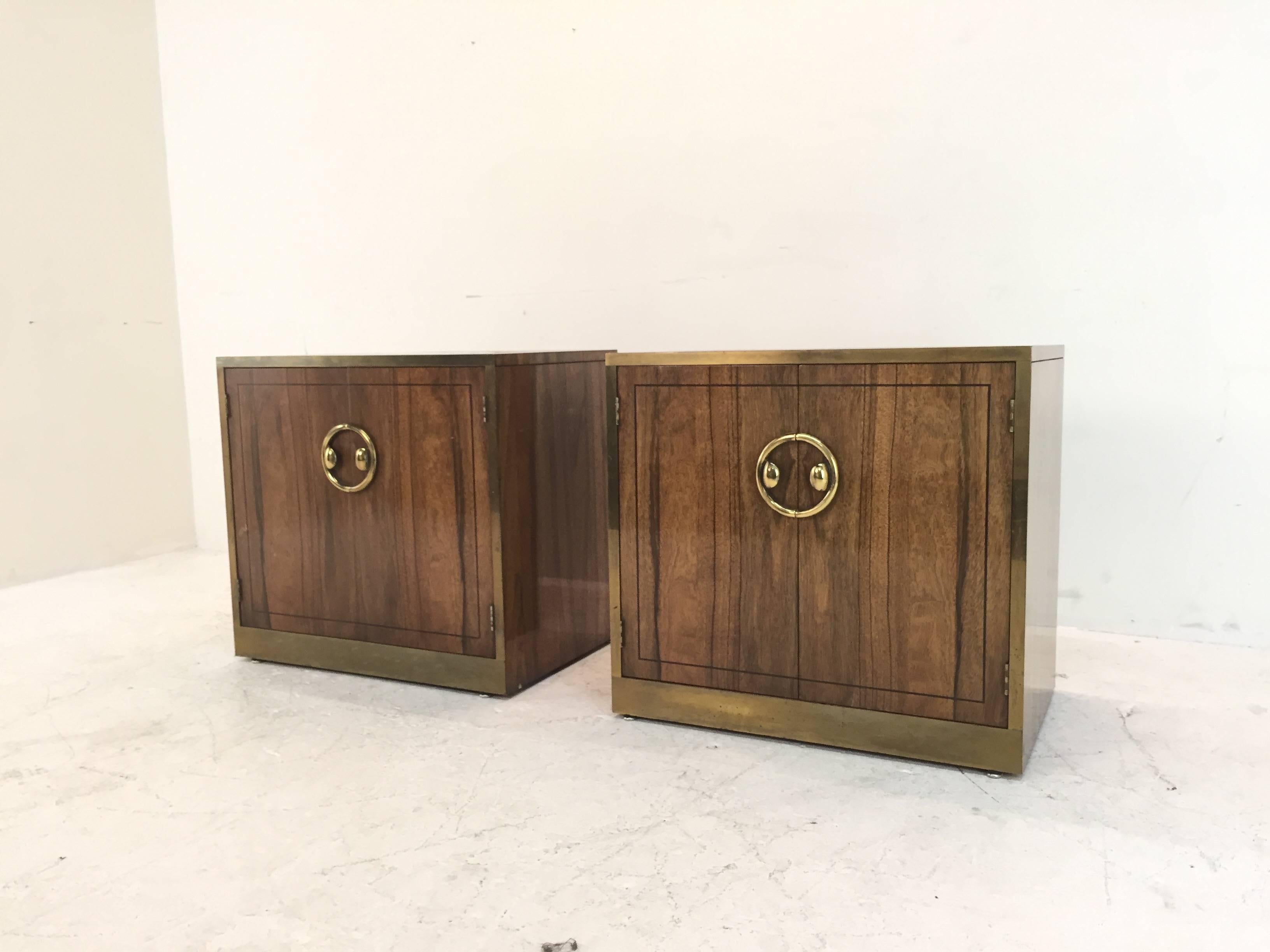 20th Century Mastercraft Zebrano Wood Nightstands with Brass Accents