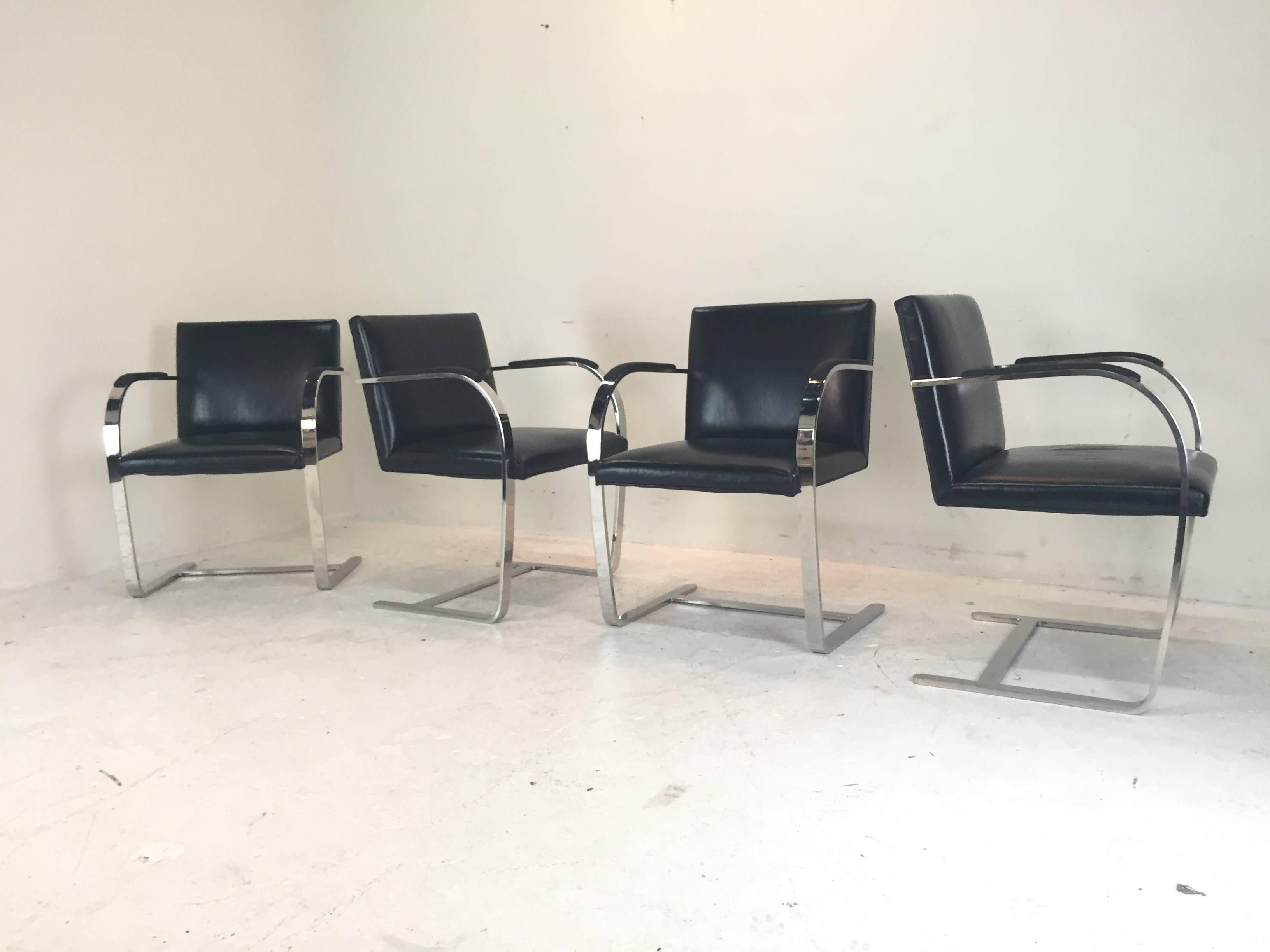 Four Stainless Brno Chairs with Sharkskin Arm Pads In Excellent Condition In Dallas, TX
