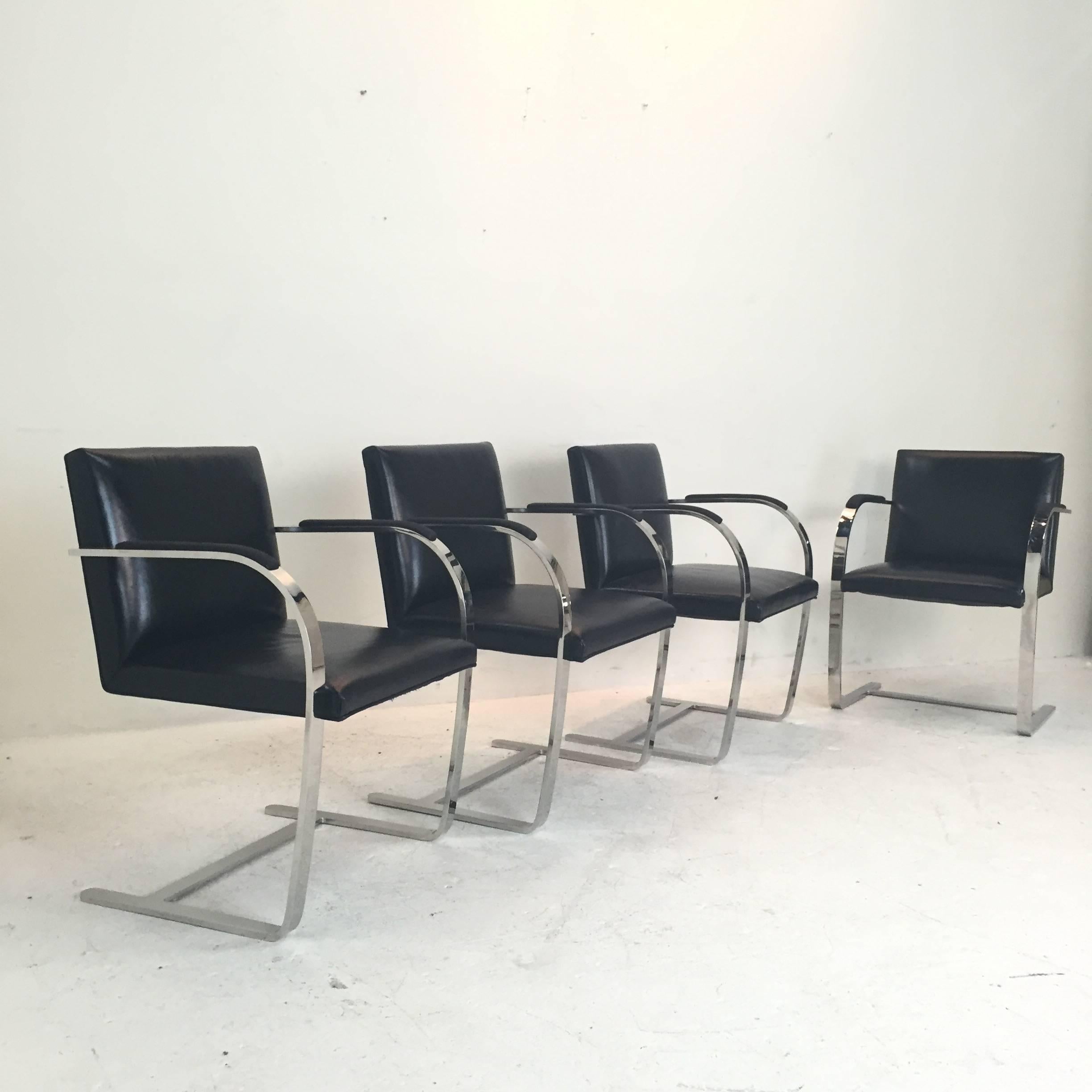 20th Century Four Stainless Brno Chairs with Sharkskin Arm Pads