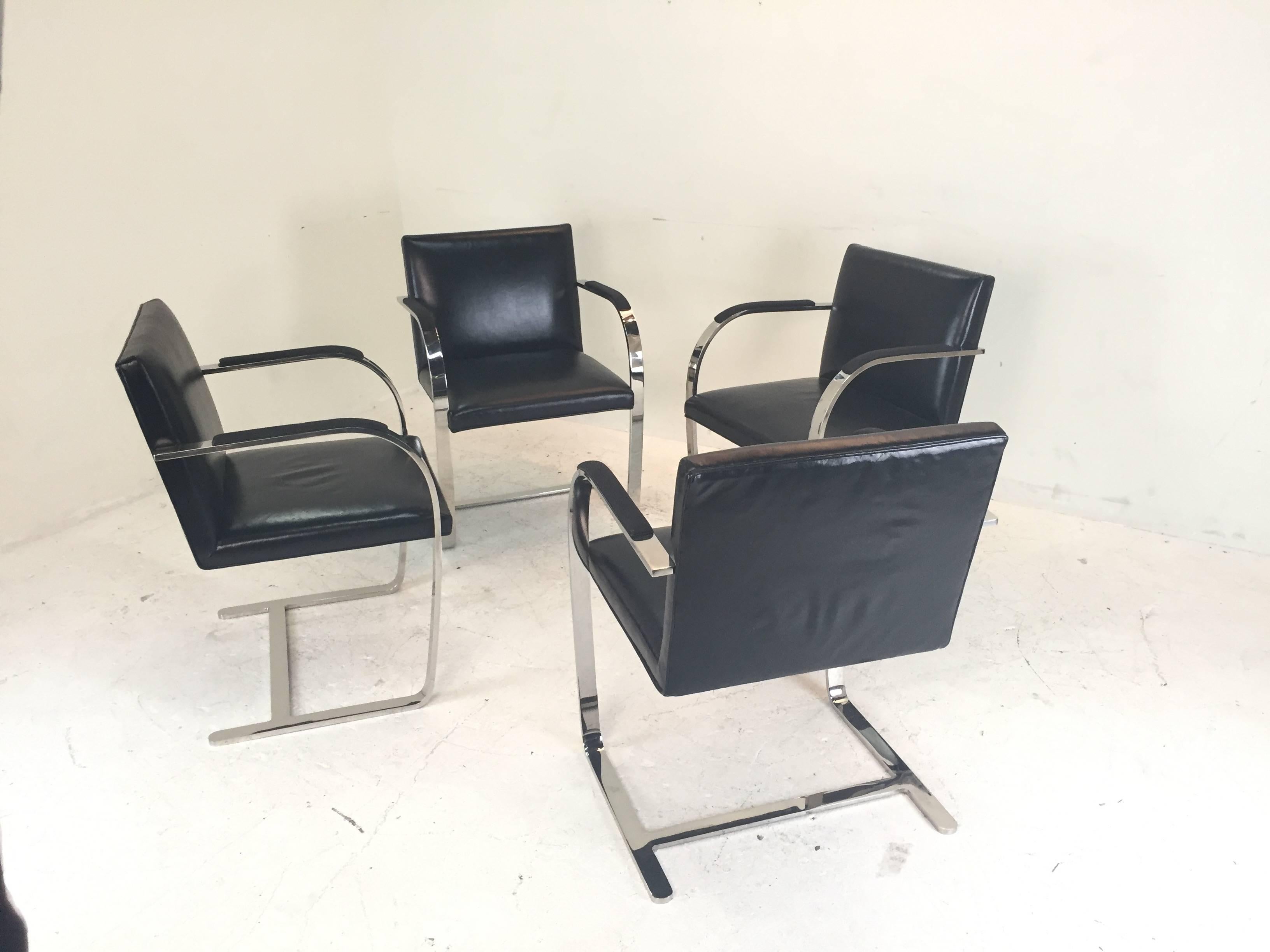 Four Stainless Brno Chairs with Sharkskin Arm Pads 1