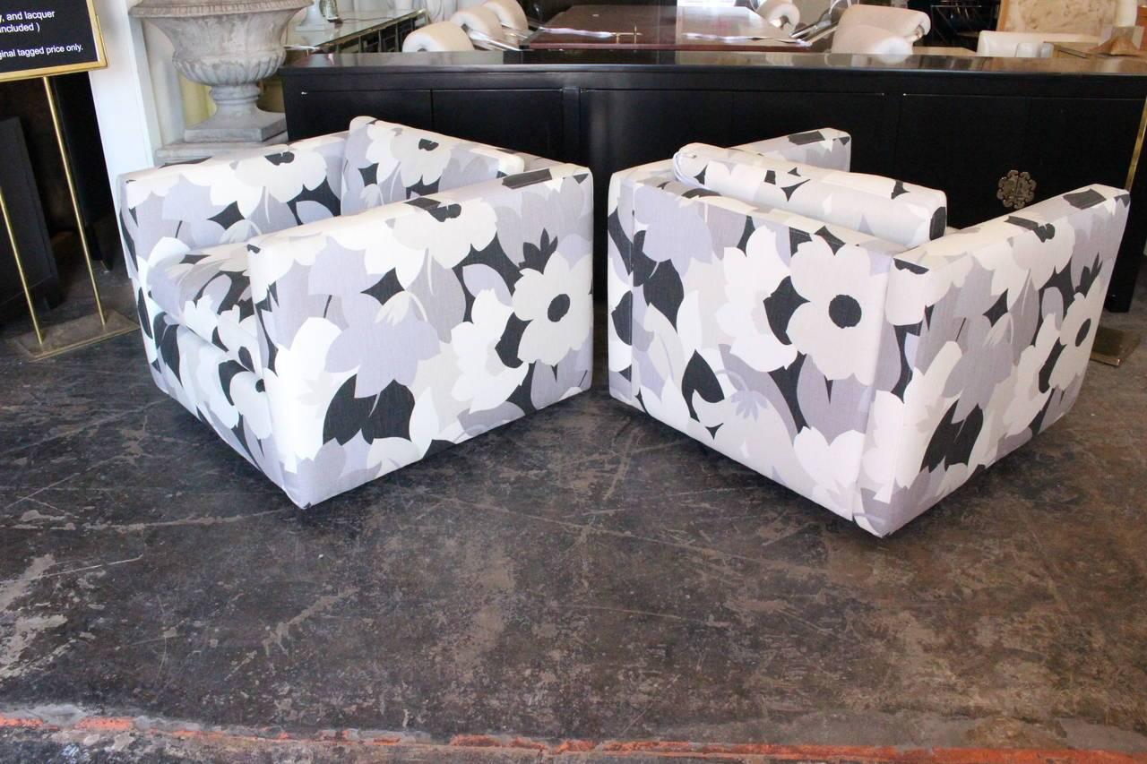 20th Century Pair of Modern Marimekko Style Floral Print Cube Chairs
