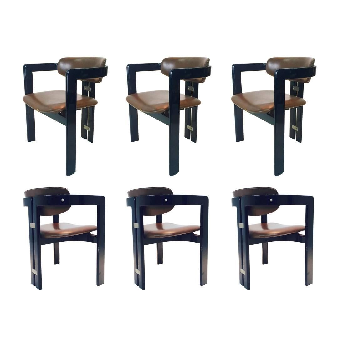 Set of Six Black Lacquer Pamplona Chair by Augusto Savini for Pozzi