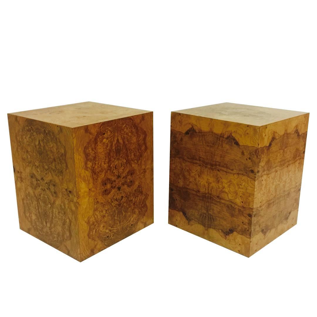 Pair of Milo Baughman Burl Wood Cubes