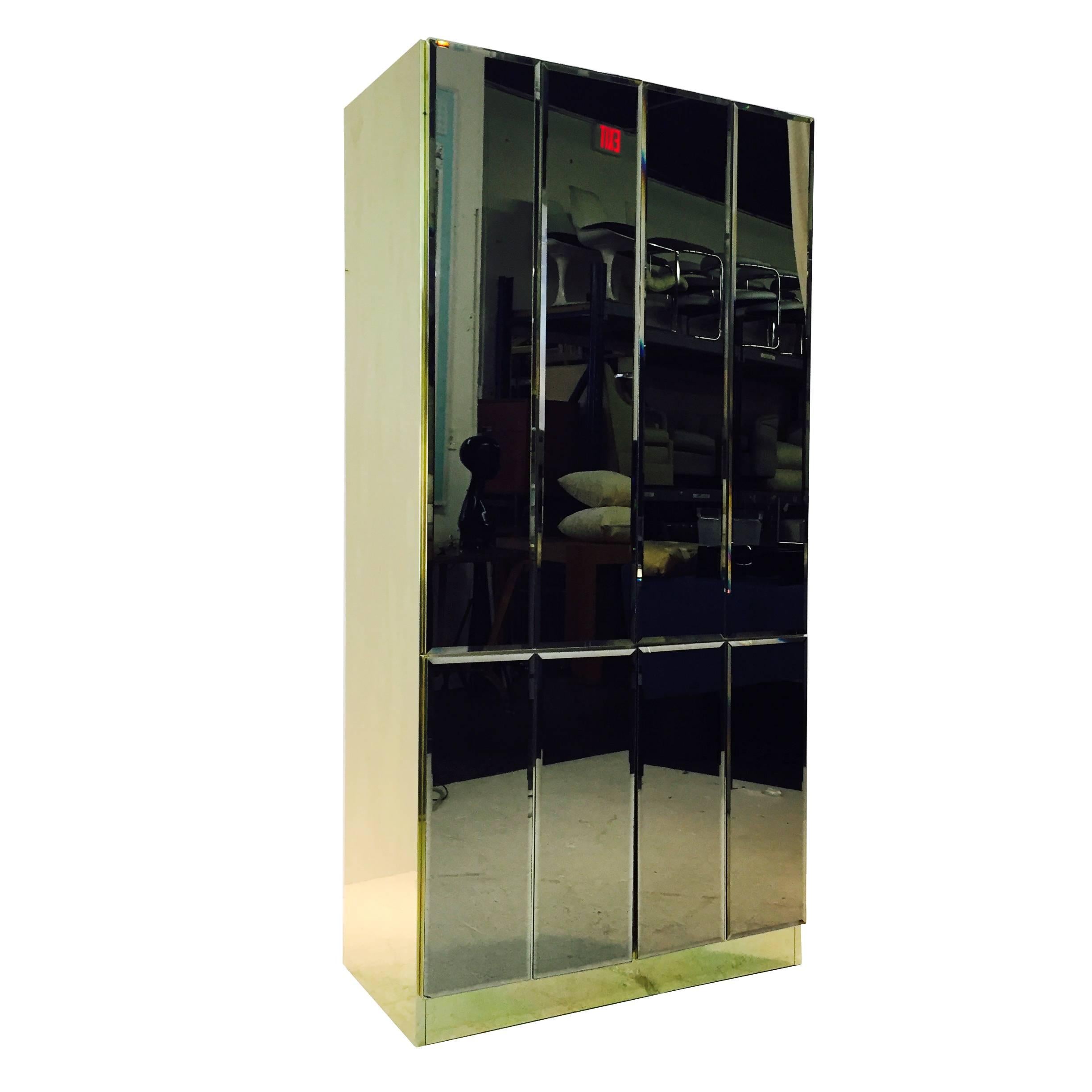 Tall Bronzed Mirror and Brass Cabinet by Ello