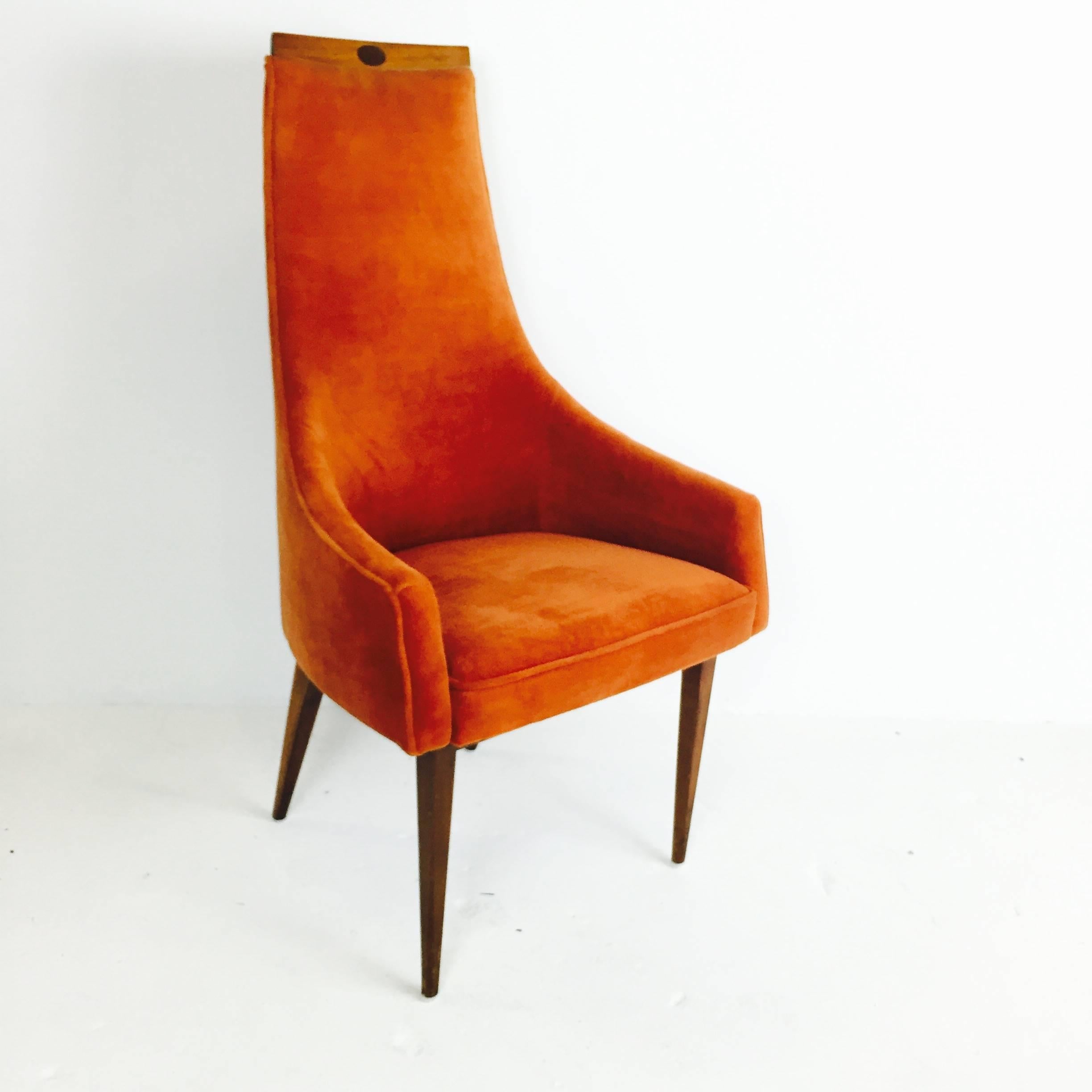 Pair of Adrian Pearsall tall back armchairs in original orange velvet upholstery. Needs refinishing.

Please see our other listing for six sides and two armchairs.

Dimensions: 24.5