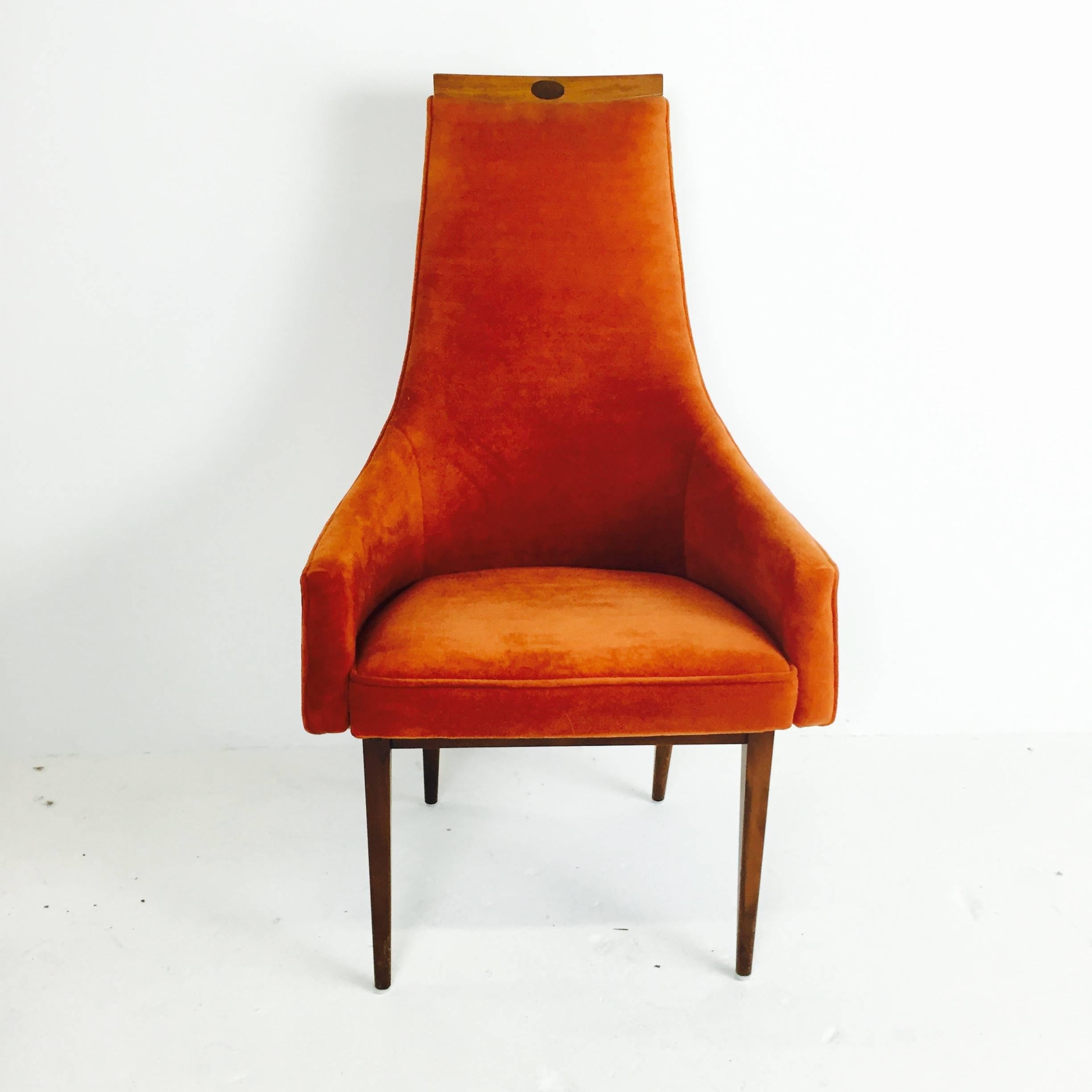 Mid-Century Modern Pair of Adrian Pearsall Tall Back Armchairs in Orange Velvet